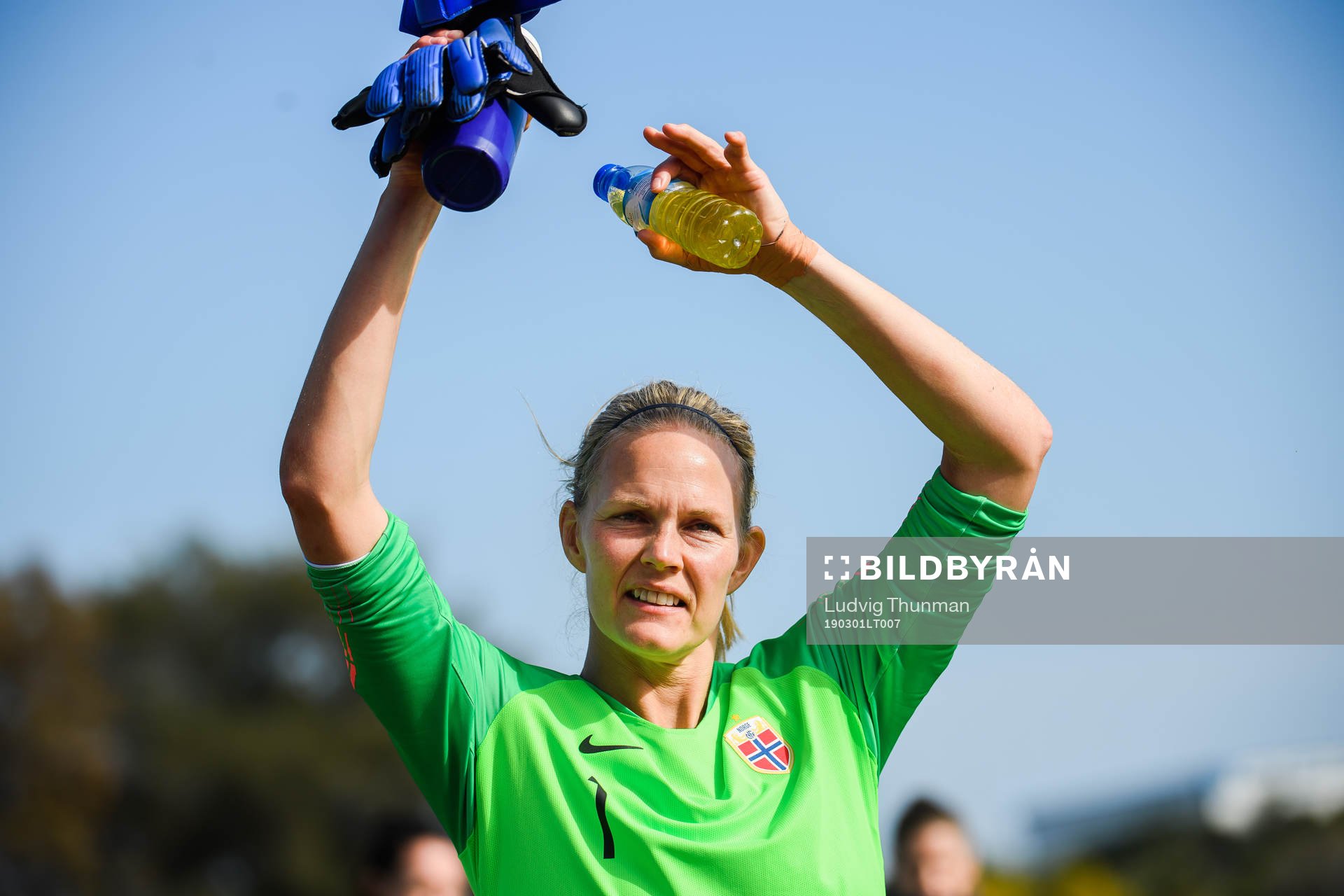Goalkeeper Ingrid Hjelmseth of Norway celebrates