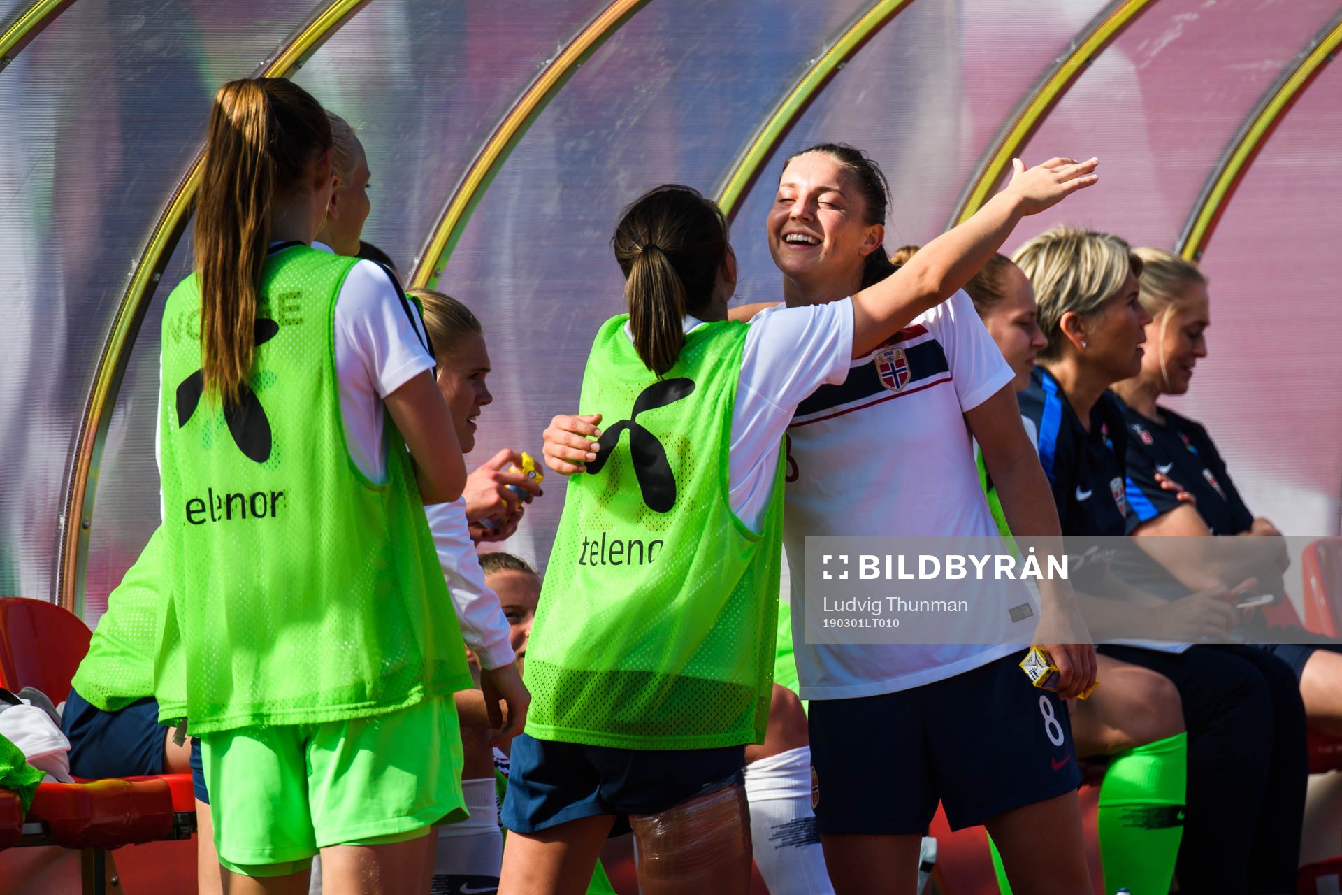 Vilde Bøe Risa of Norway celebrates with substitutes