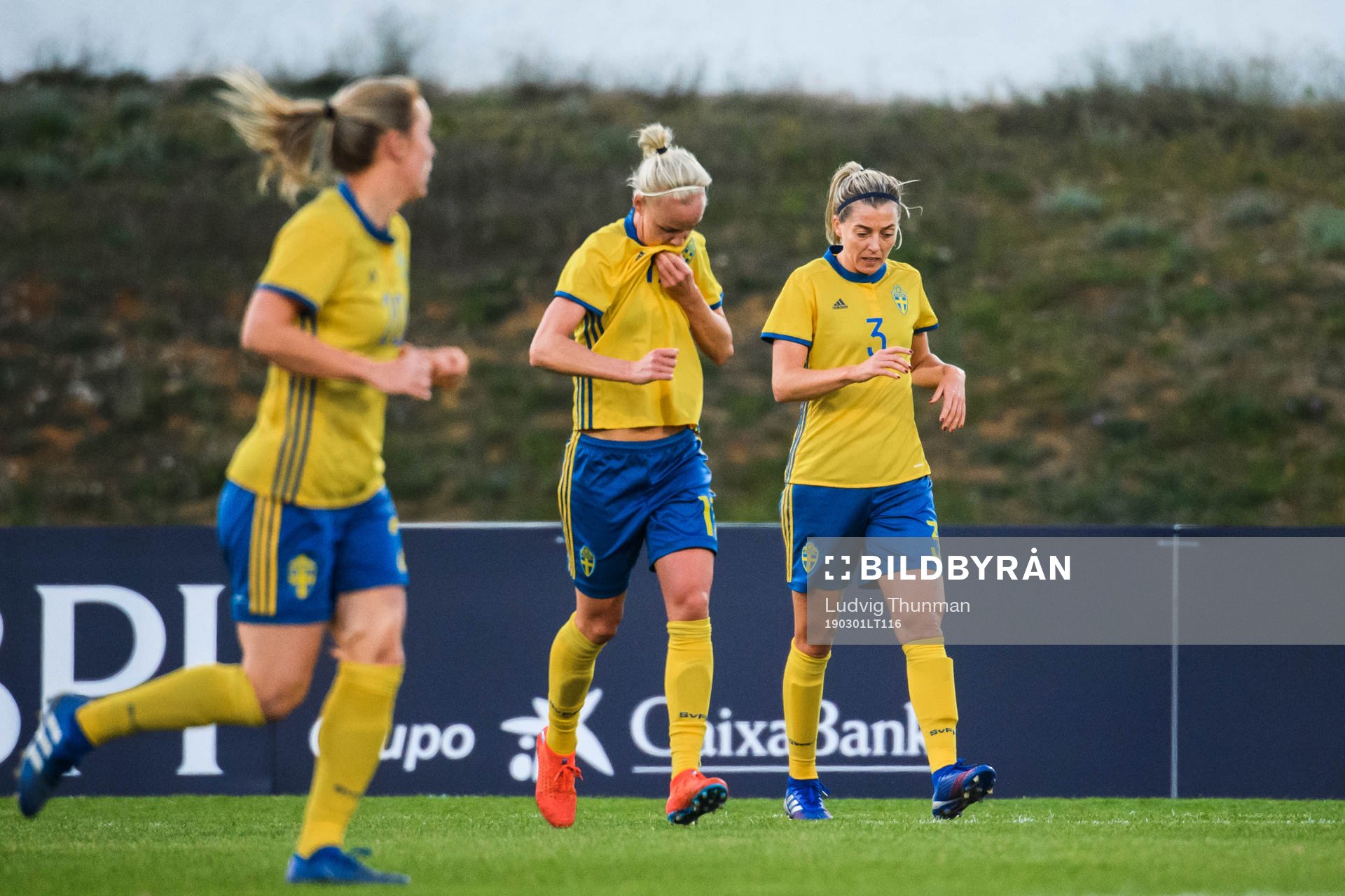 Mimmi Larsson, Caroline Seger and Linda Sembrant of Sweden