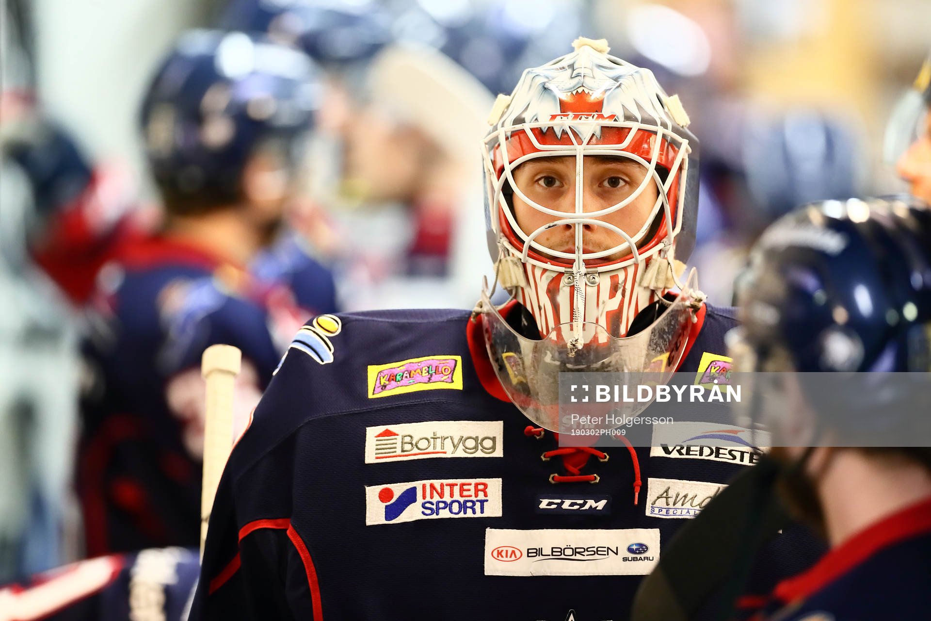 Linköpings målvakt Jacob Johansson före ishockeymatchen