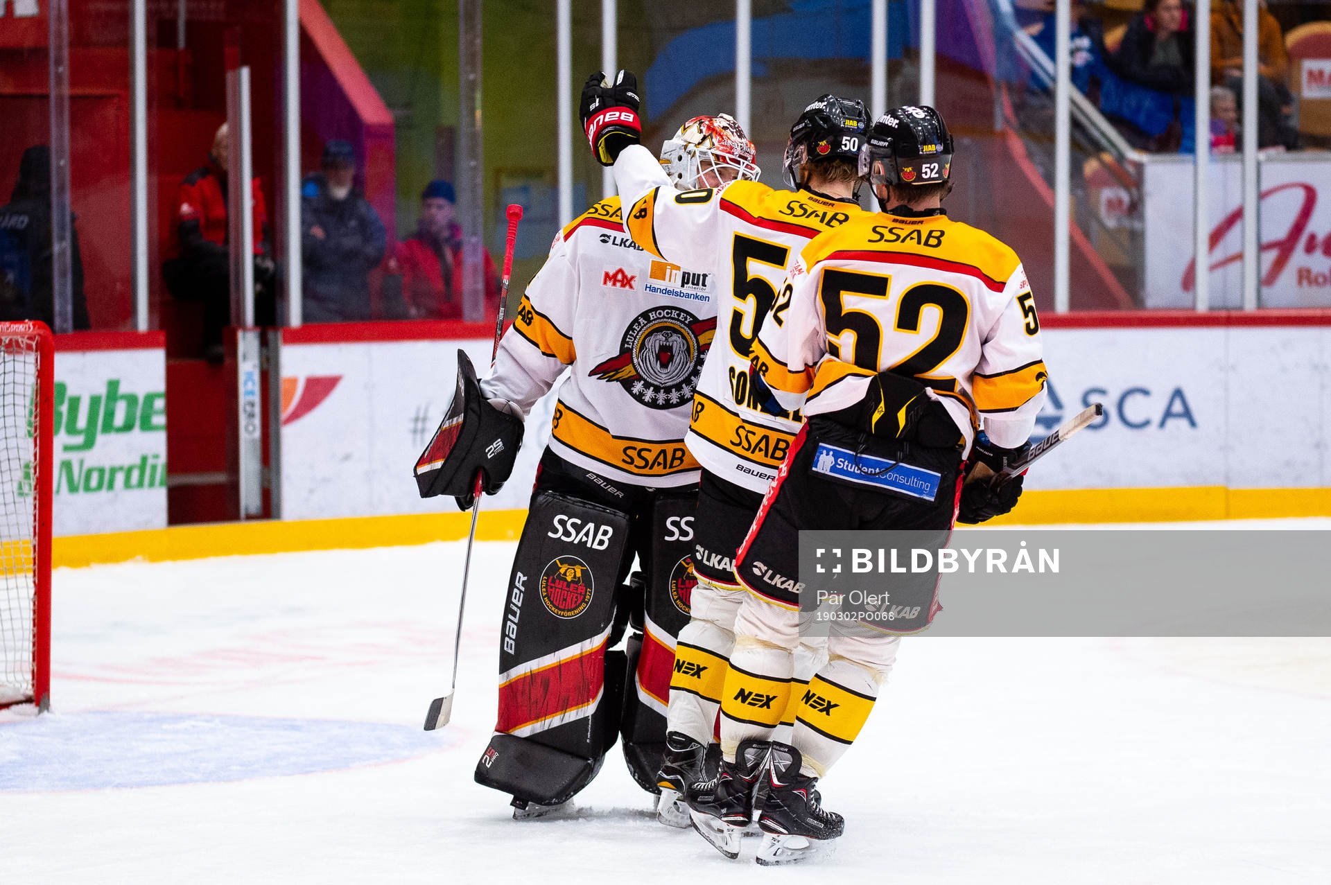 Luleås målvakt Niklas Rubin, Daniel Sondell och Karl