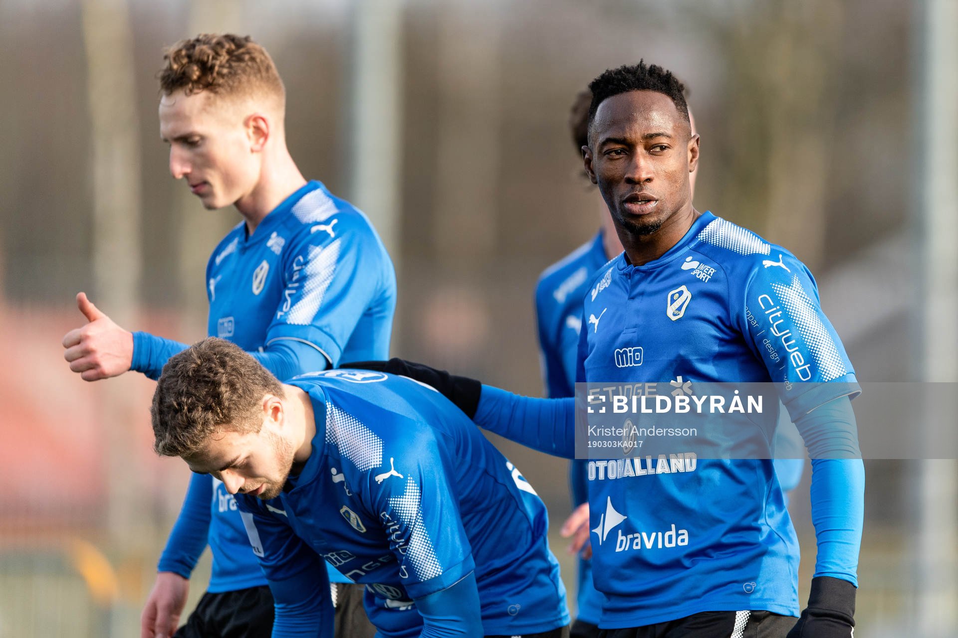 Halmstads Sadat Karim (h) jublar efter gjort 1-0 under fotbollsmatchen i Svenska Cupen mellan Halmstad och Karlstad den 3 mars 2019 i Halmstad.