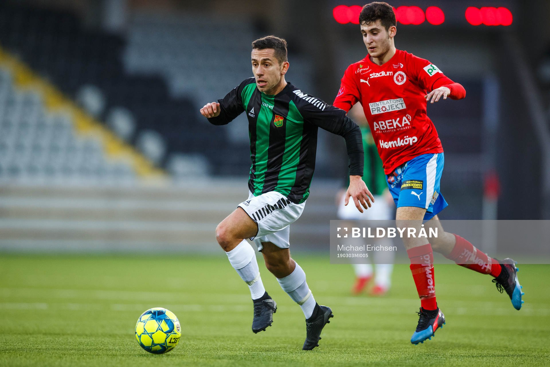 GAIS Predrag Randelovic och Nyköpings Alexander Alp under fotbollsmatchen i Svenska Cupen mellan GAIS och Nyköping den 3 mars 2019 i Göteborg.
