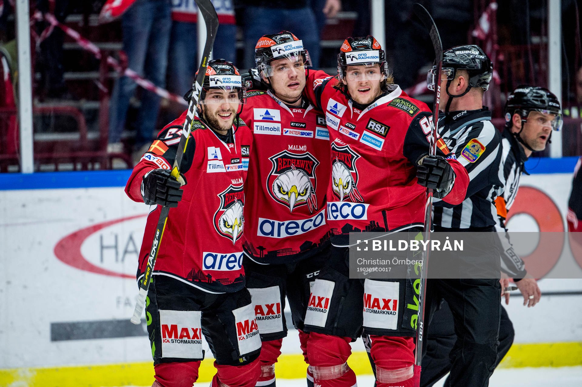 Malmö Redhawks Konstantin Komarek, Pontus Netterberg och