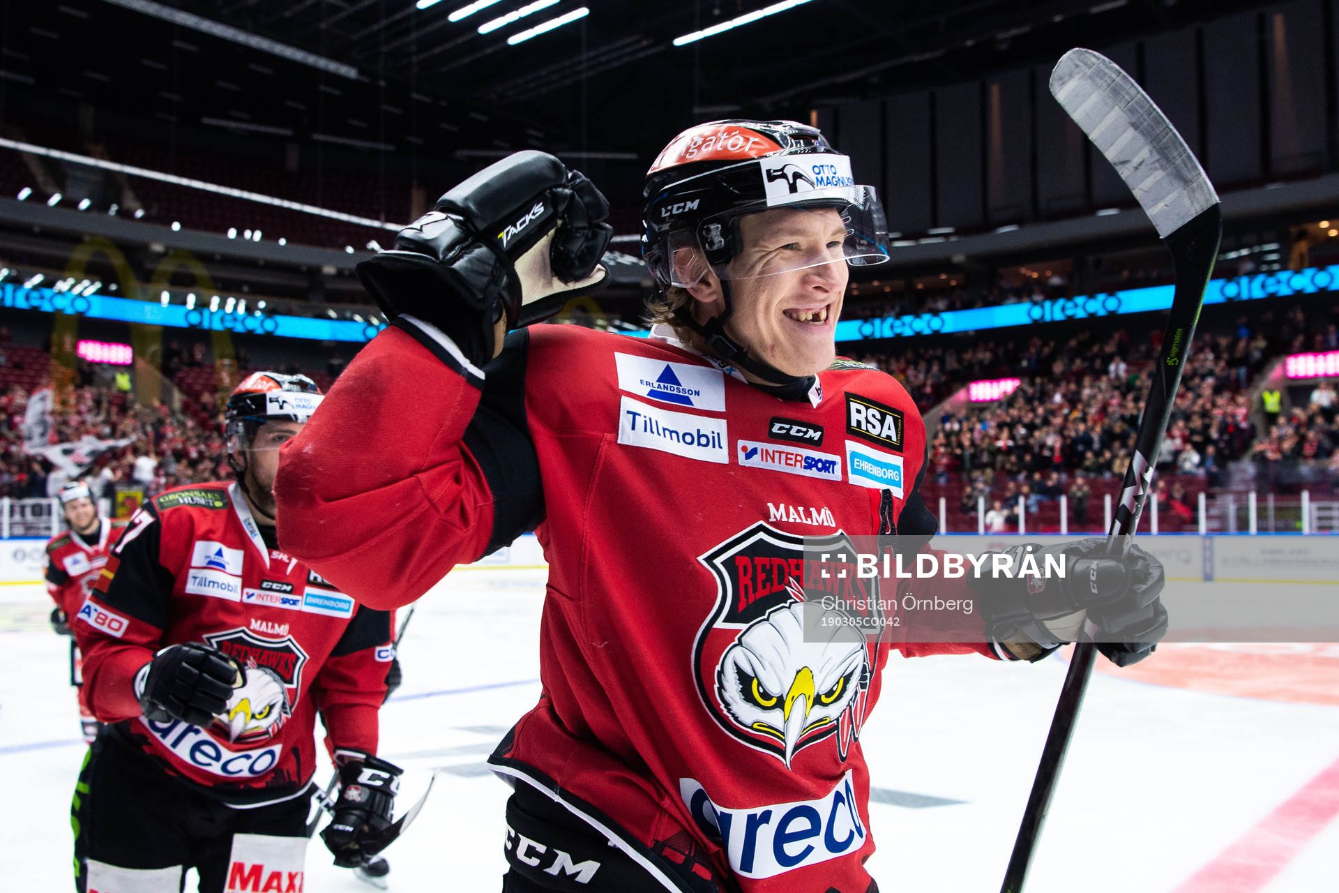 Malmö Redhawks Emil Sylvegård  jublar