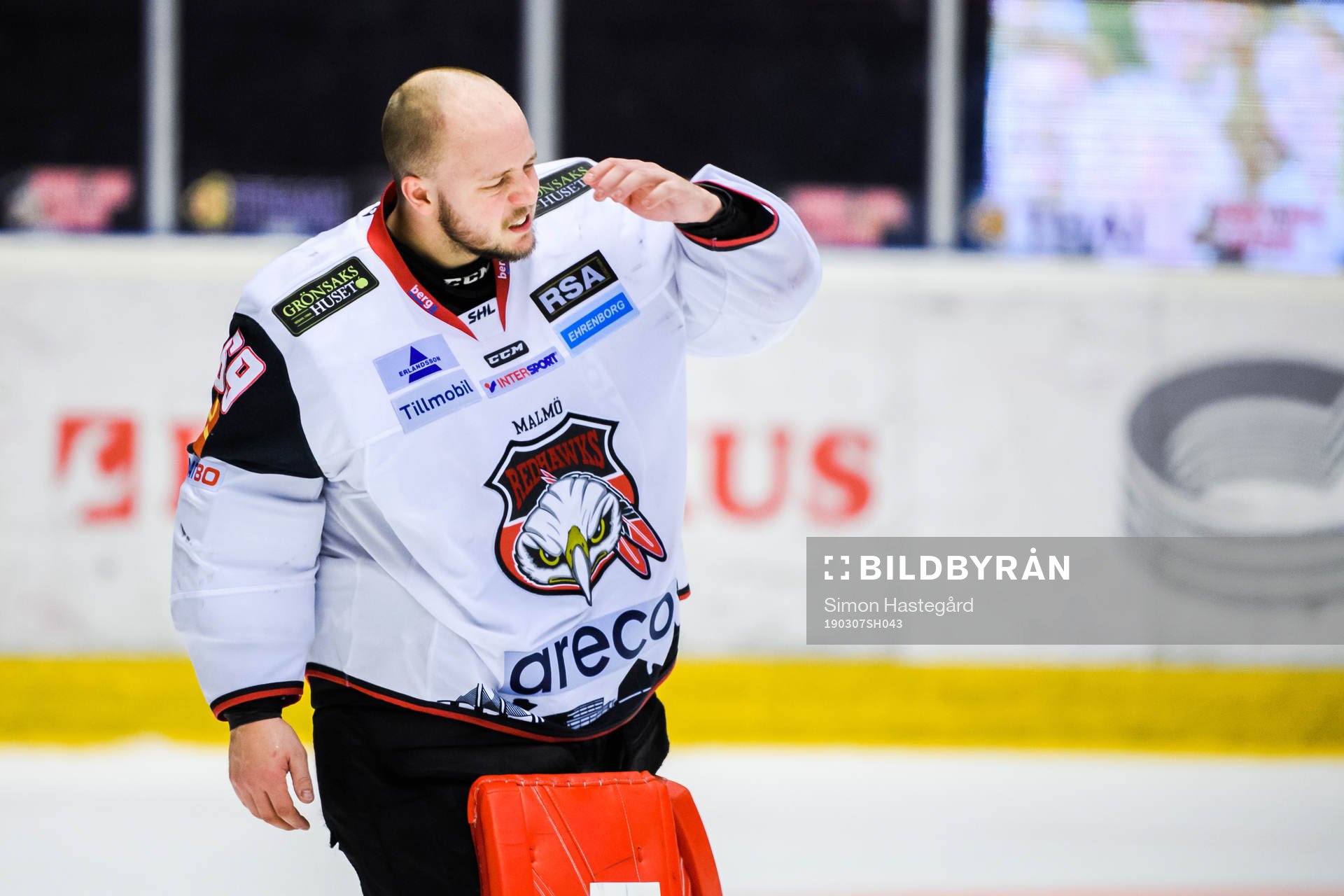 Malmö Redhawks målvakt Oscar Alsenfelt deppar