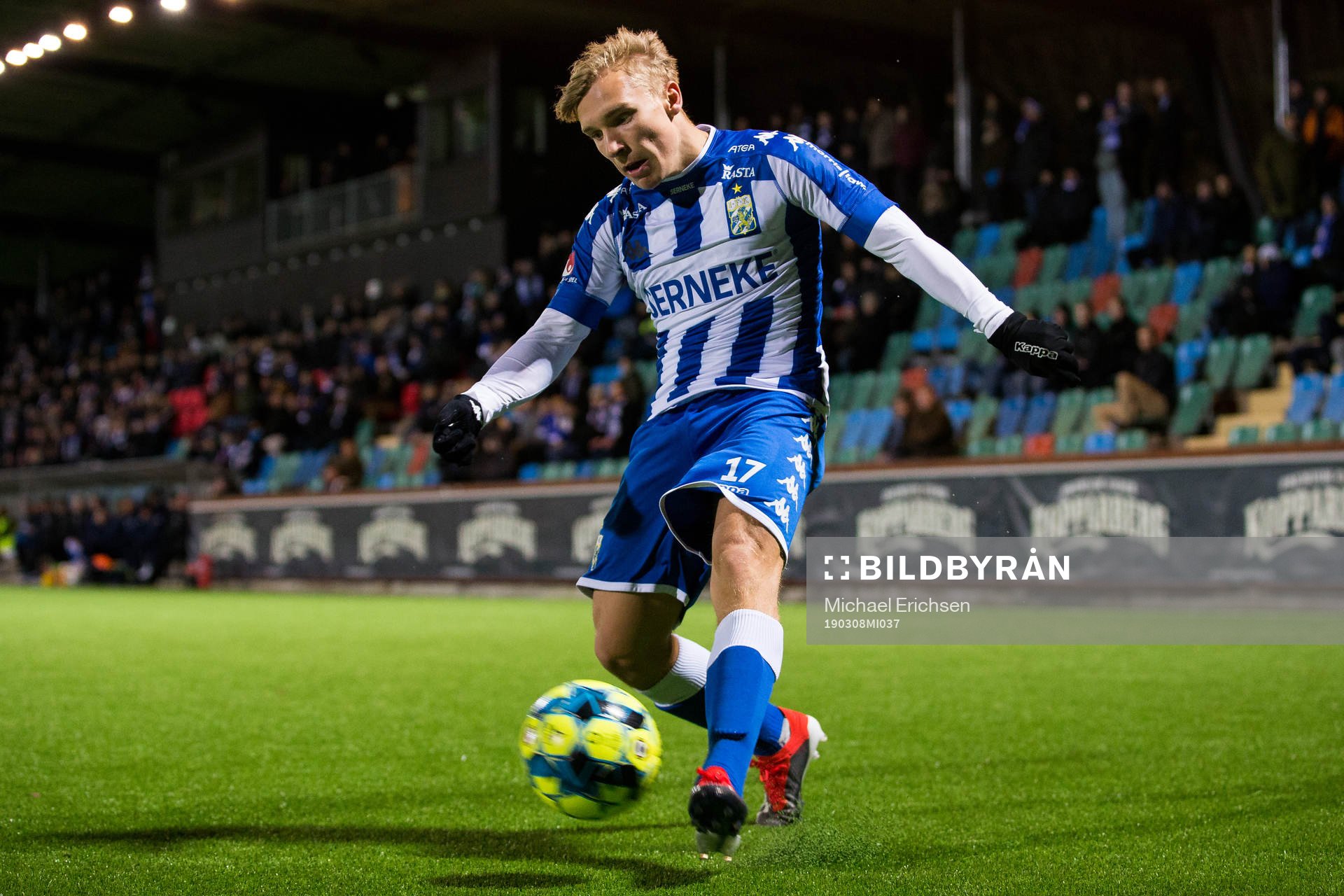 IFK Göteborgs Edvin Dahlqvist under träningsmatchen i fotboll mellan IFK Göteborg och Falkenberg 8 mars 2019 i Göteborg.