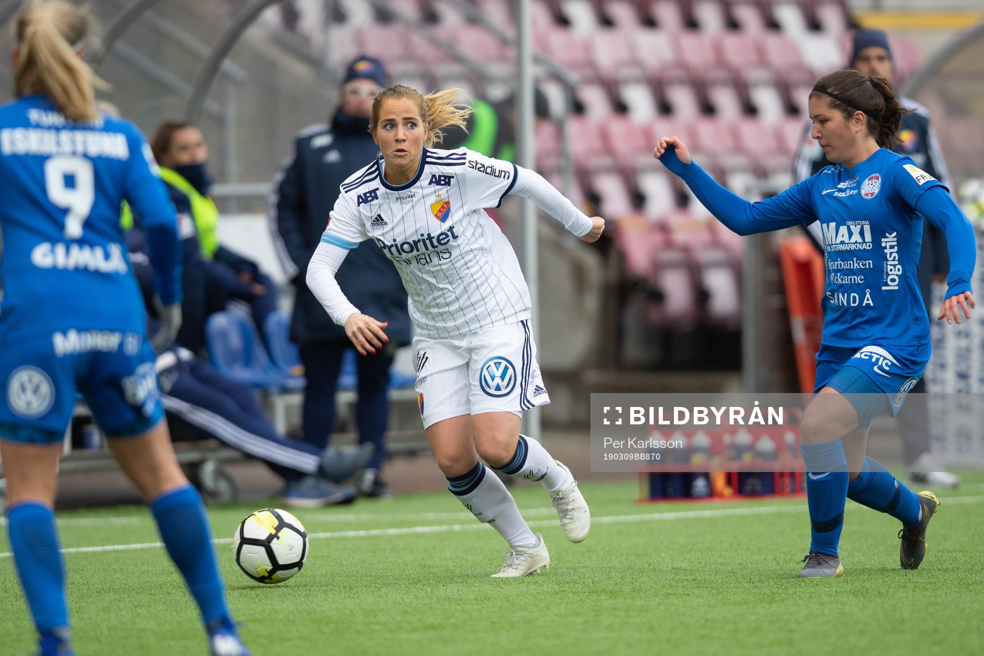 Djurgårdens Irma Helin under fotbollsmatchen i Svenska Cupen mellan Eskilstuna United och Djurgården den 9 mars i Eskilstuna.