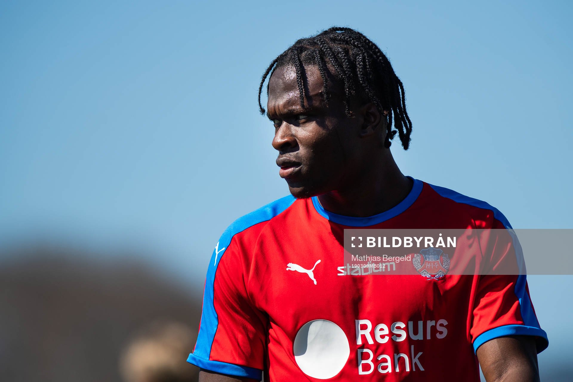 Helsingborgs Noel Mbo efter träningsmatchen i fotboll mellan Helsingborg och Moutier den 9 mars 2019 i Palma.