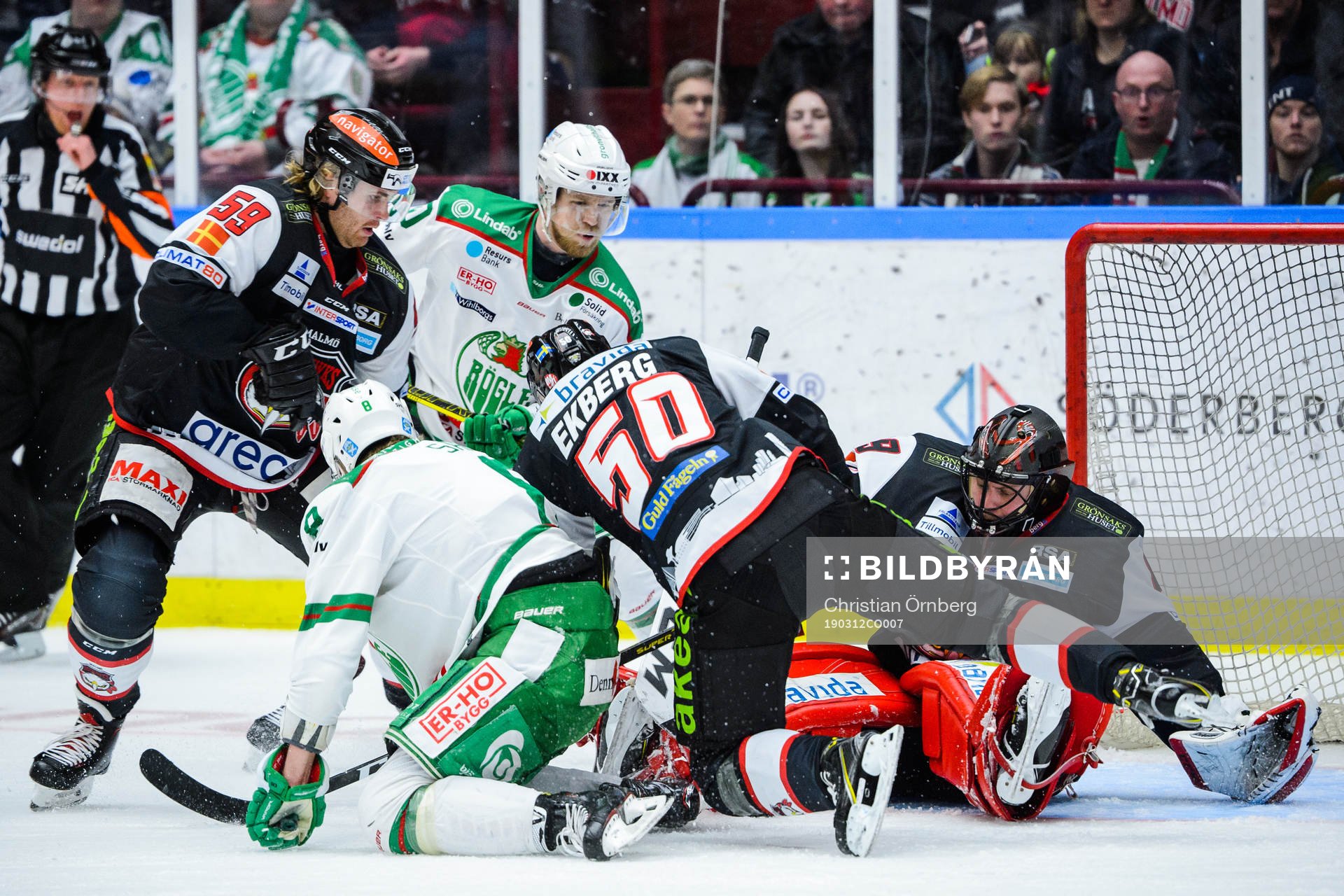 Malmö Redhawks Anton Mylläri, Tobias Ekberg och målvakt