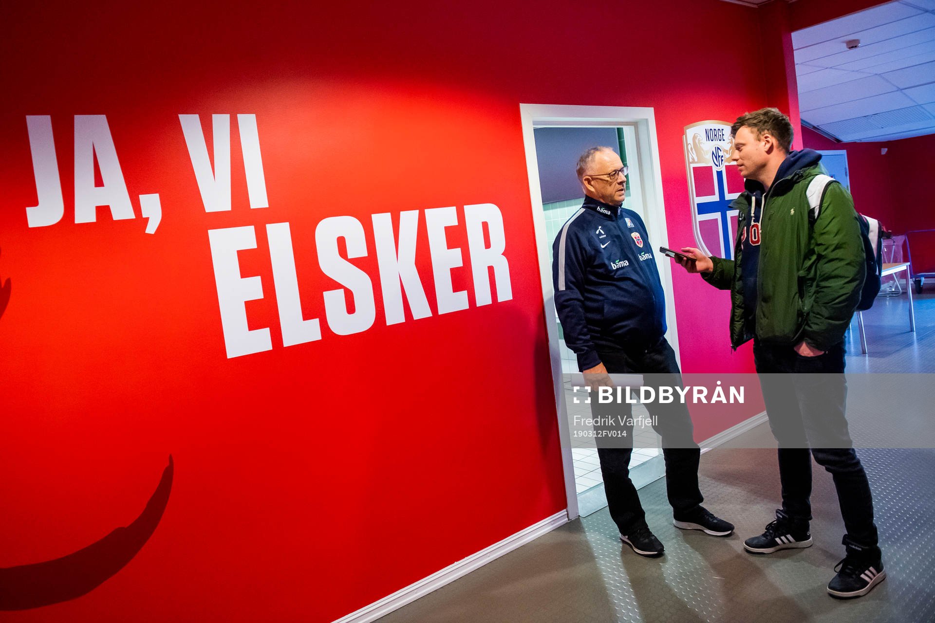 Lars Lagerbäck, head coach of Norway, is being interviewed