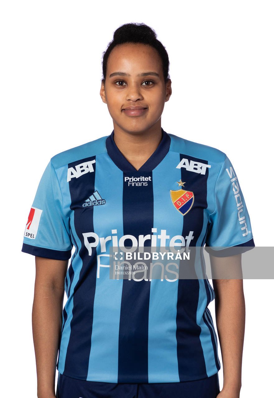 Djurgårdens Ariam Berhane poserar för ett porträtt den 13 mars 2019 i Stockholm.