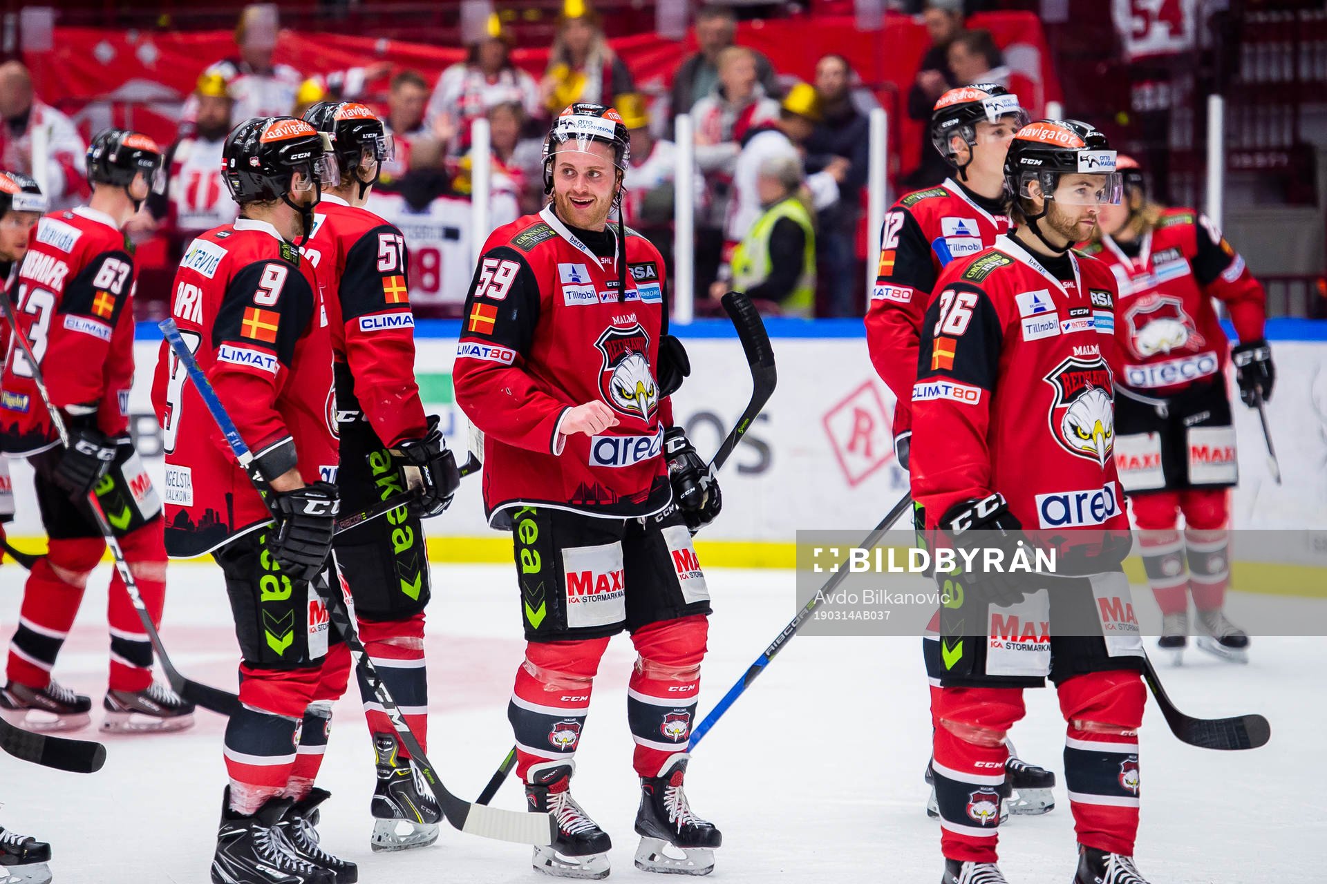 Malmö Redhawks Frederik Storm, Emil Sylvegård och Anton