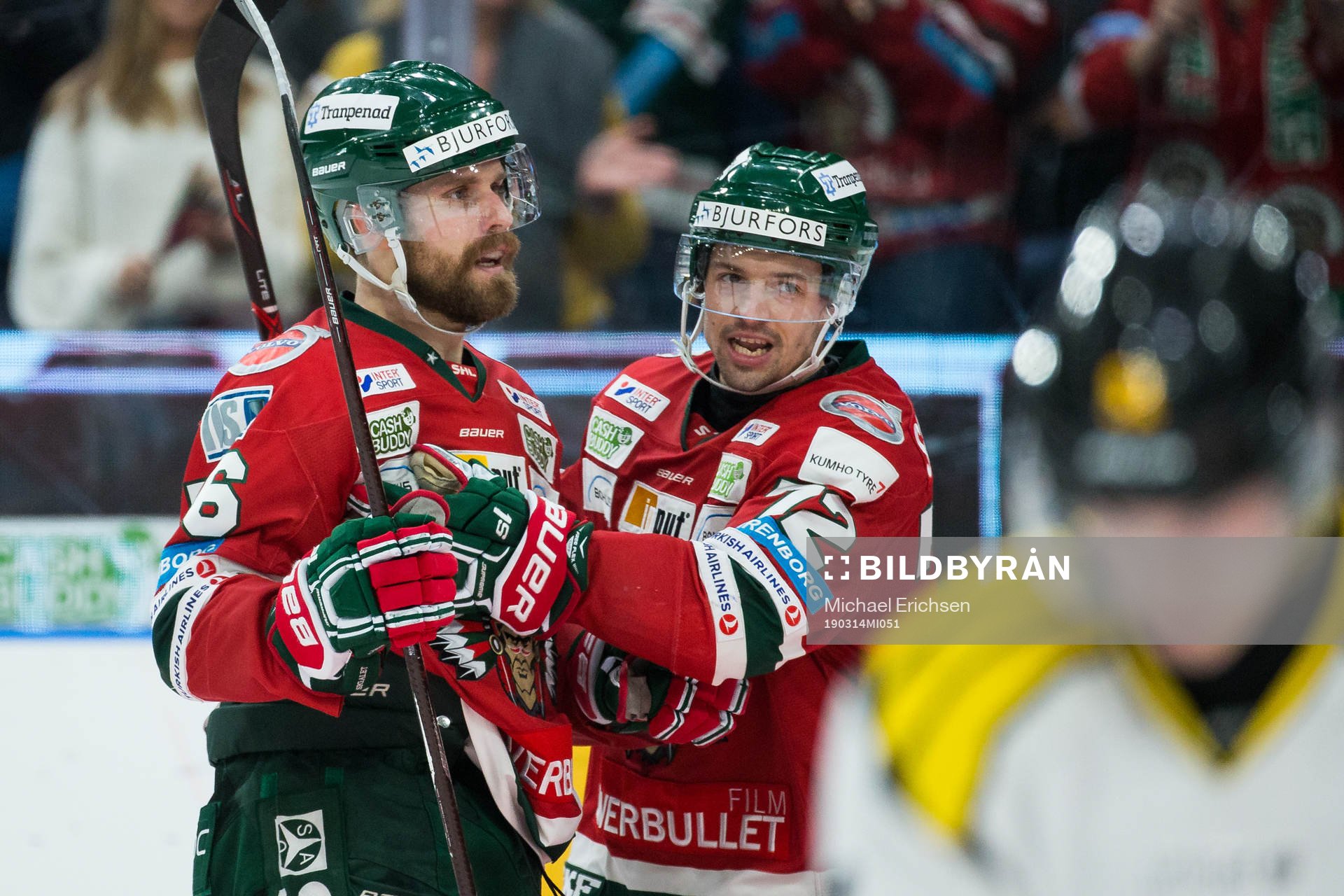 Frölundas Jonathan Sigalet jublar med Patrik Carlsson