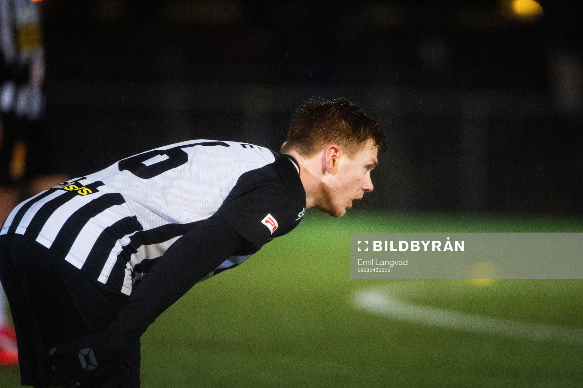 Landskronas Dennis Olofsson under en träningsmatch i fotboll mellan Landskrona och Ängelholms FF den 14 mars 2019 i Landskrona.