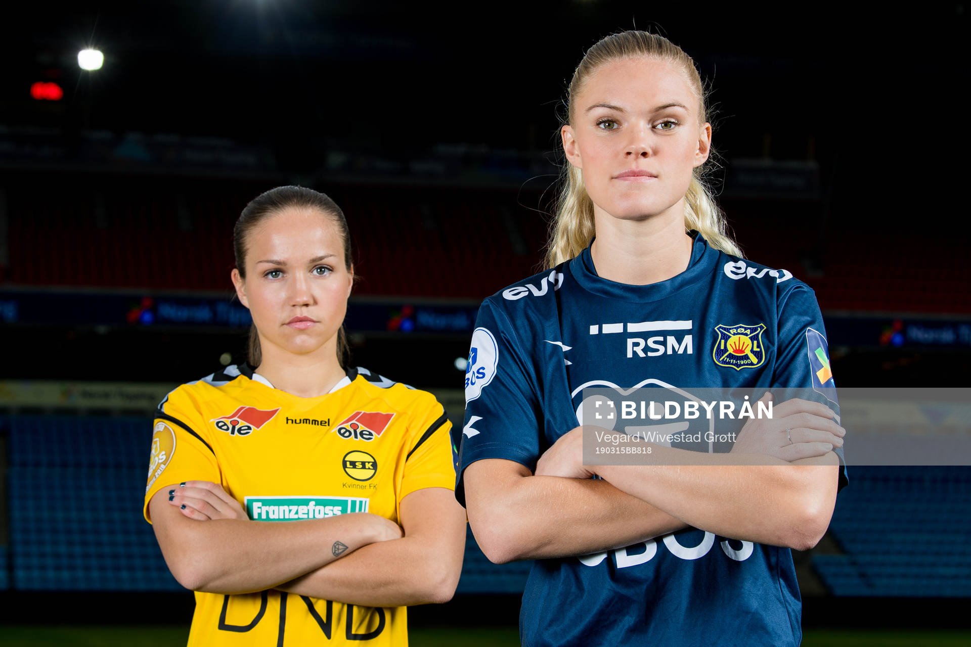Guro Reiten of LSK Kvinner and Kristine Leine of Røa pose