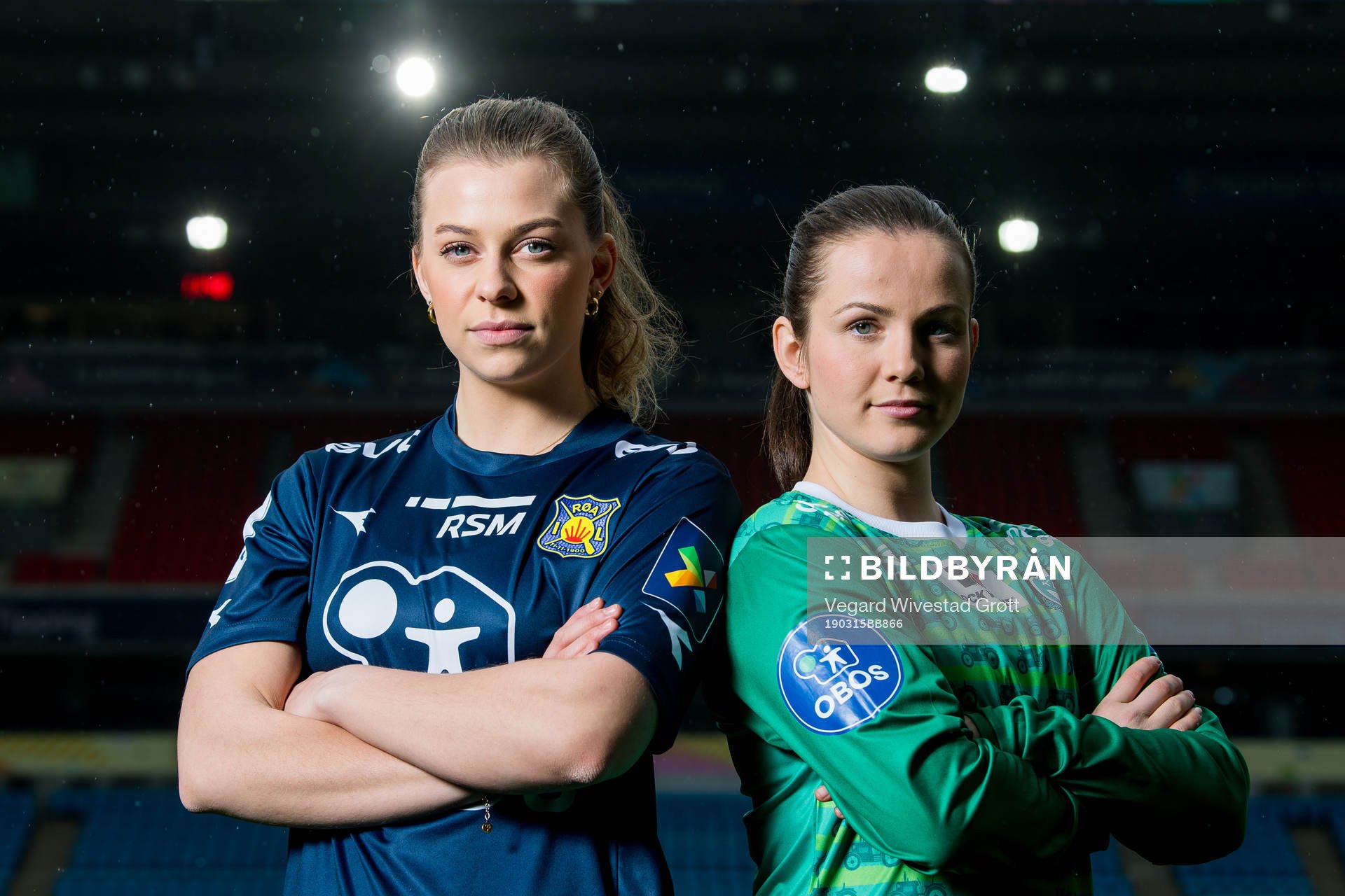 Ingrid Kvernvolden of Røa and Tuva Hansen of Klepp pose for a portrait during a press event on March 15, 2019 in Oslo.