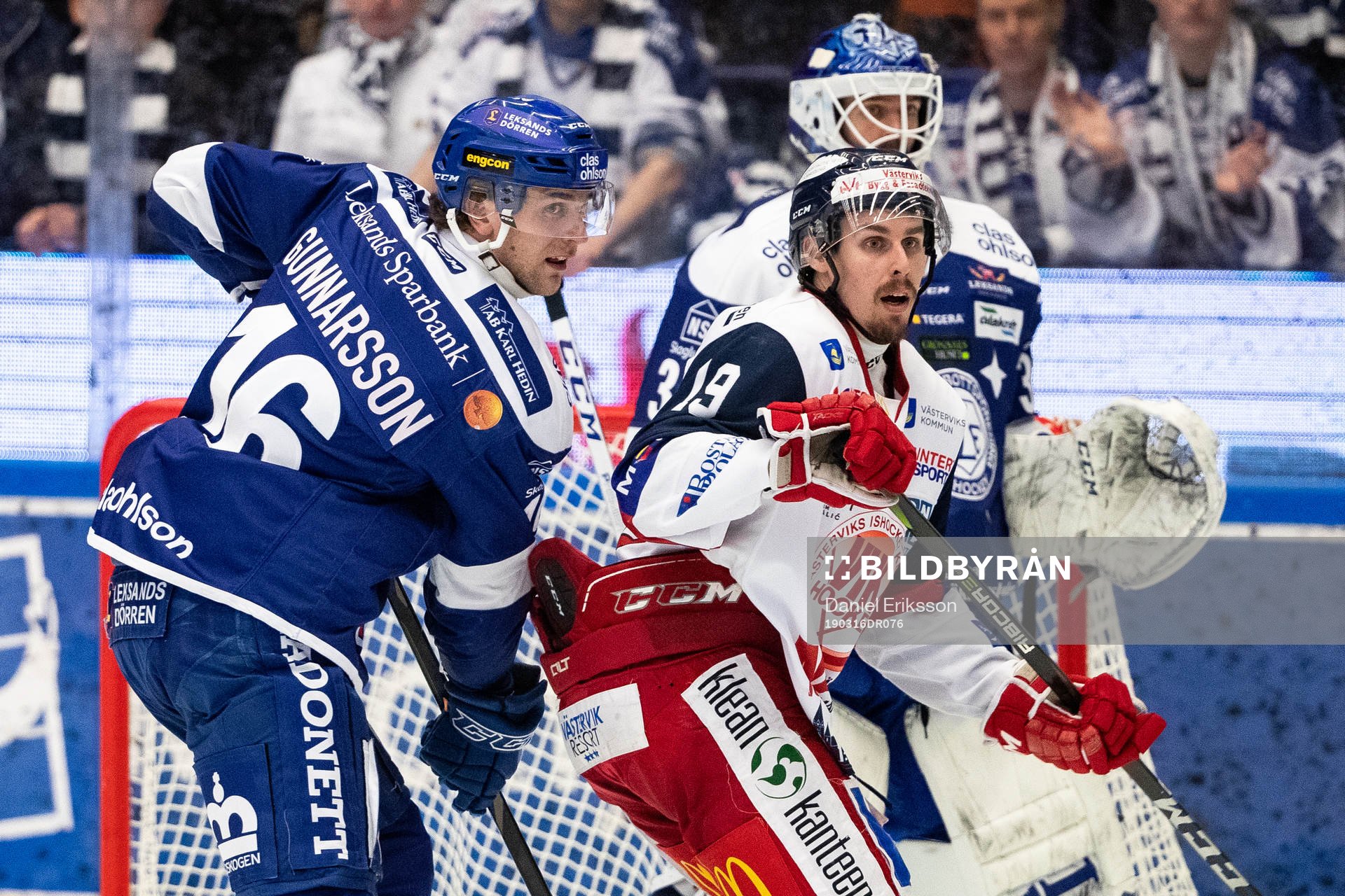 Leksands Daniel Gunnarsson och målvakt Axel Brage och