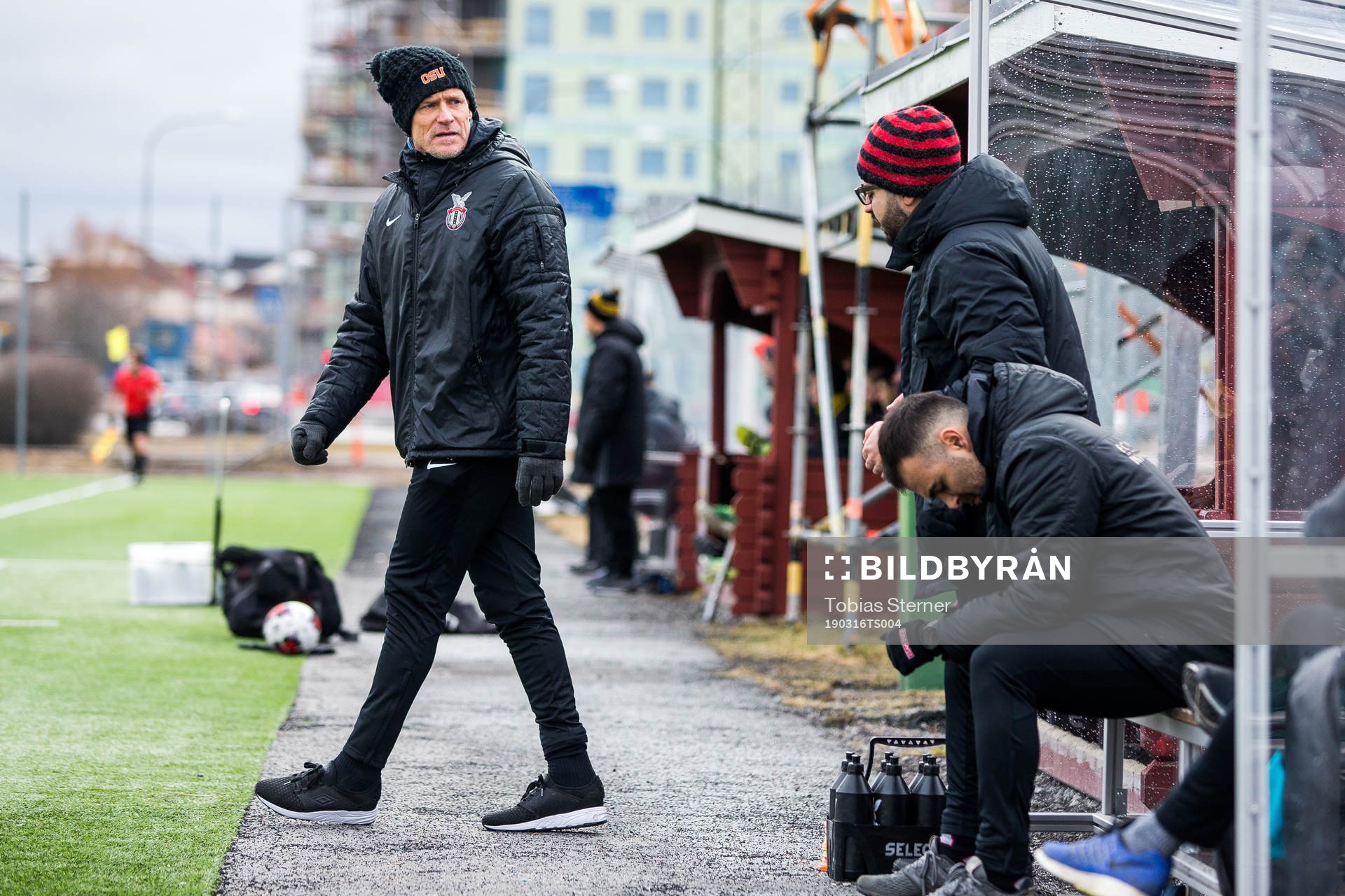 FC Stockholm Internatzionales tränare Johan Mjällby under träningsmatchen i fotboll mellan Gamla Upsala och FC Stockholm Internazionale den 16 mars 2019 i Uppsala.
