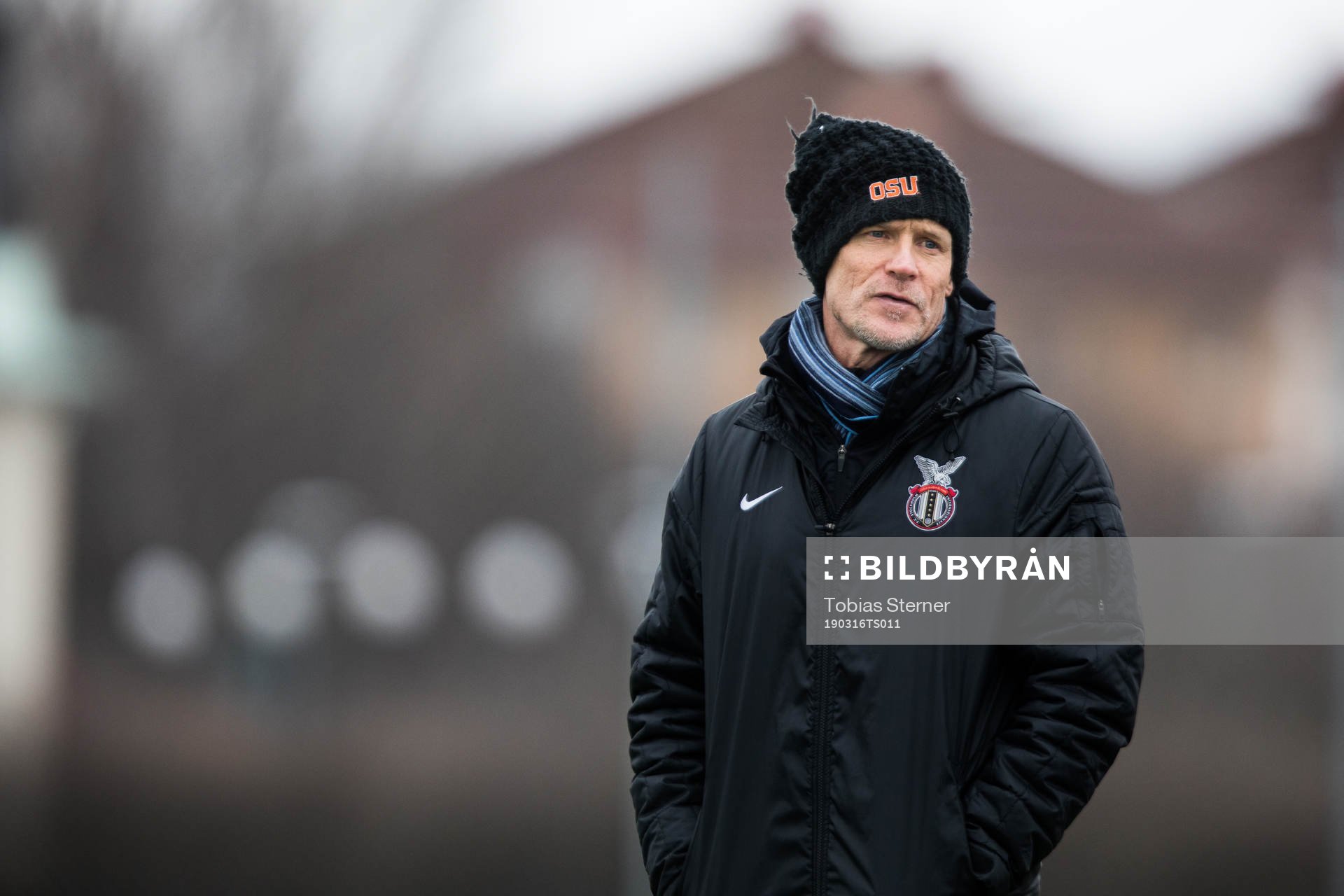 FC Stockholm Internatzionales tränare Johan Mjällby under träningsmatchen i fotboll mellan Gamla Upsala och FC Stockholm Internazionale den 16 mars 2019 i Uppsala.