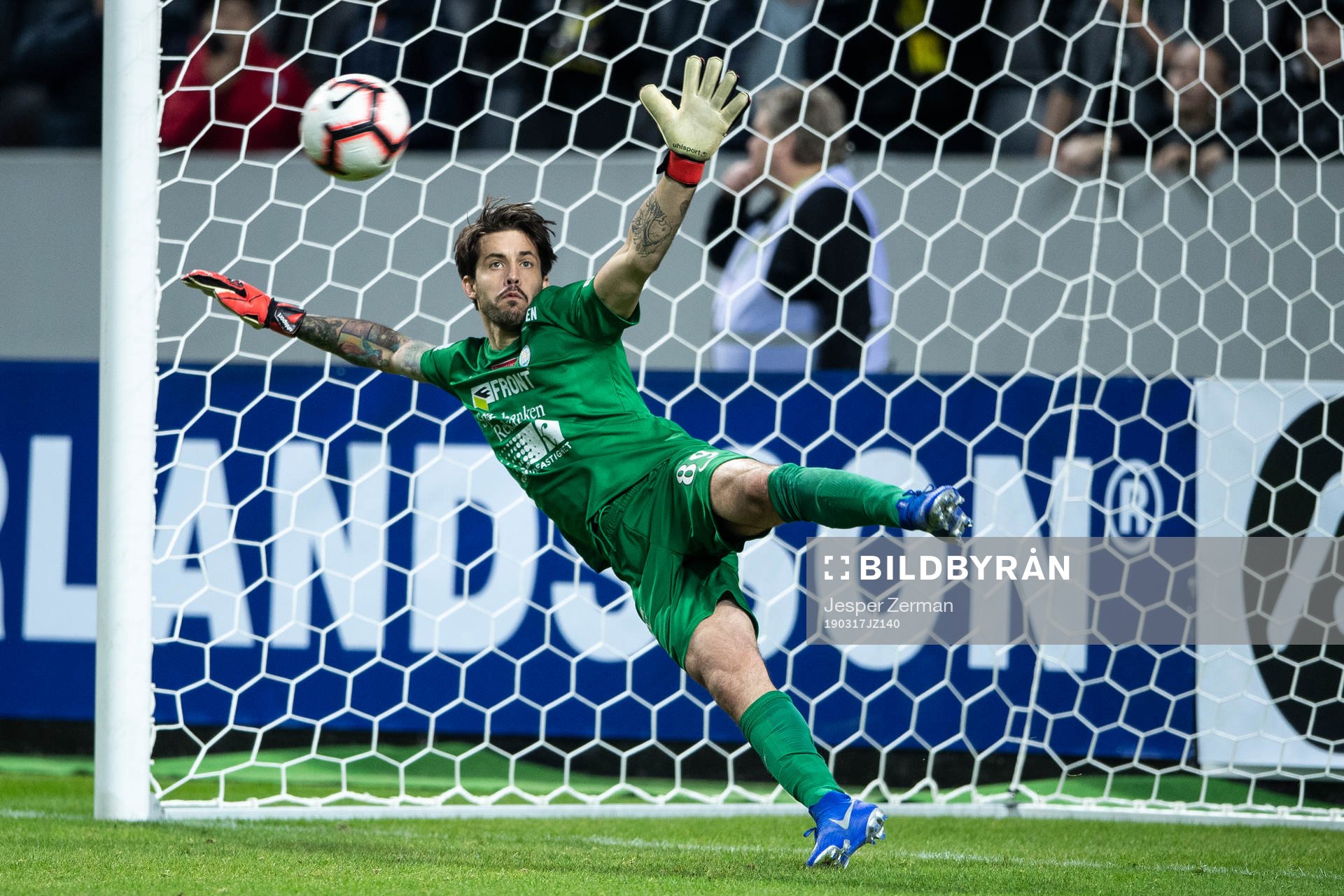 AFC Eskilstunas målvakt Mihail Ivanov under fotbollsmatchen i Svenska cupen mellan AIK och AFC Eskilstuna den 17 mars 2019 i Stockholm.