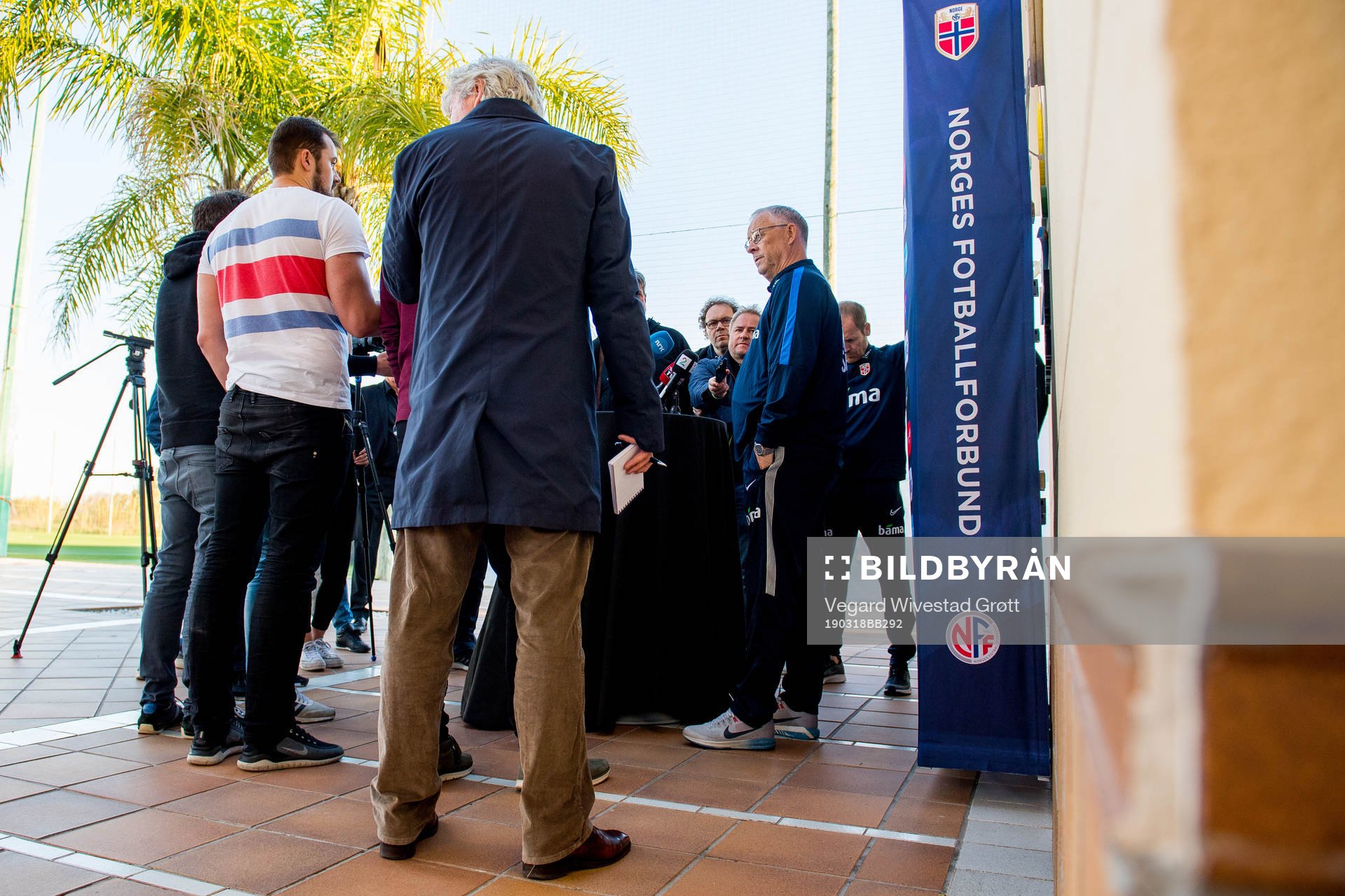 Lars Lagerbäck, head coach of Norway, talks to the media