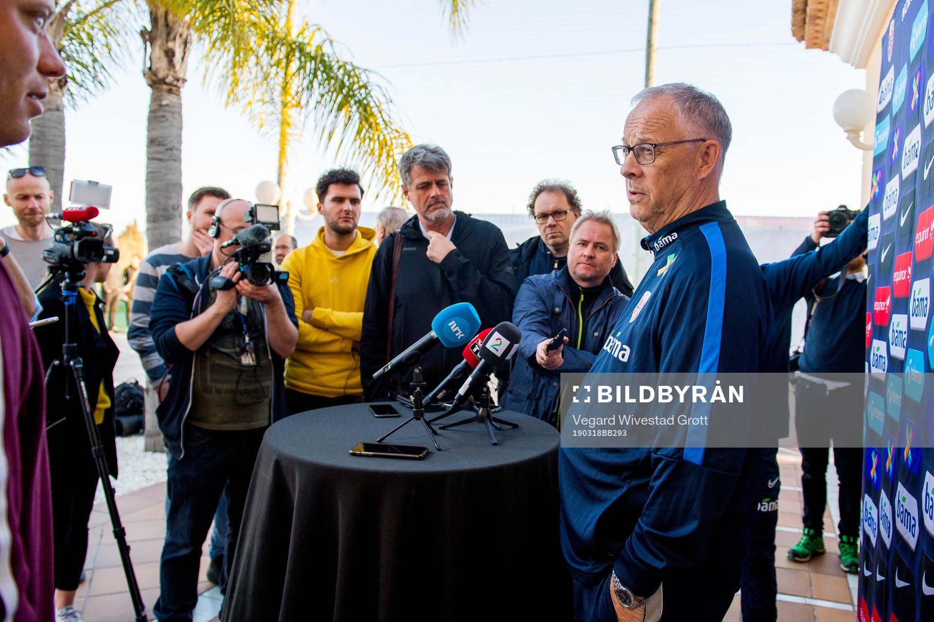 Lars Lagerbäck, head coach of Norway, talks to the media