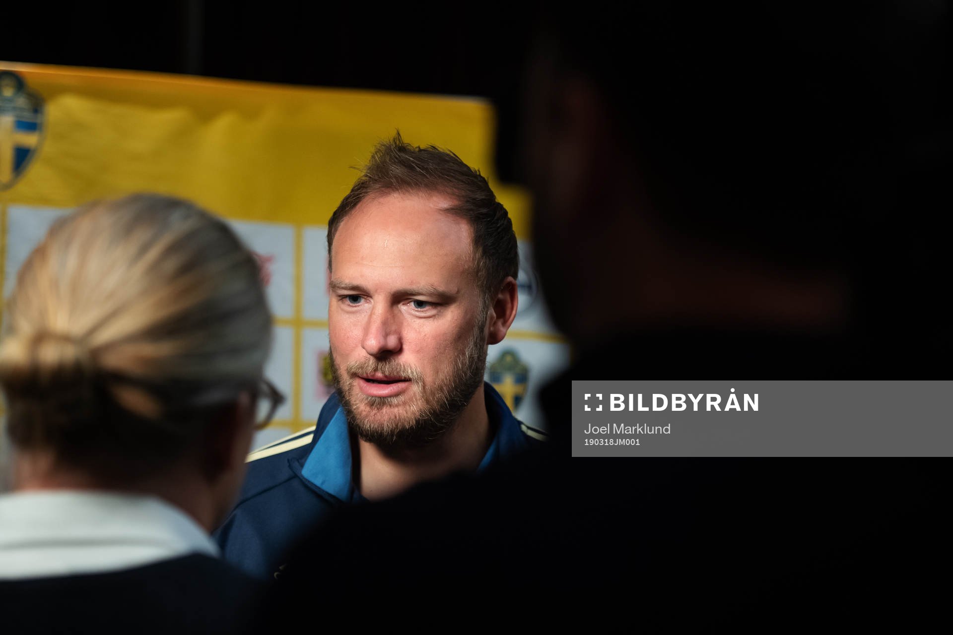 Andreas Granqvist of the Swedish national football team at a press event on March 18, 2019 in Stockholm.