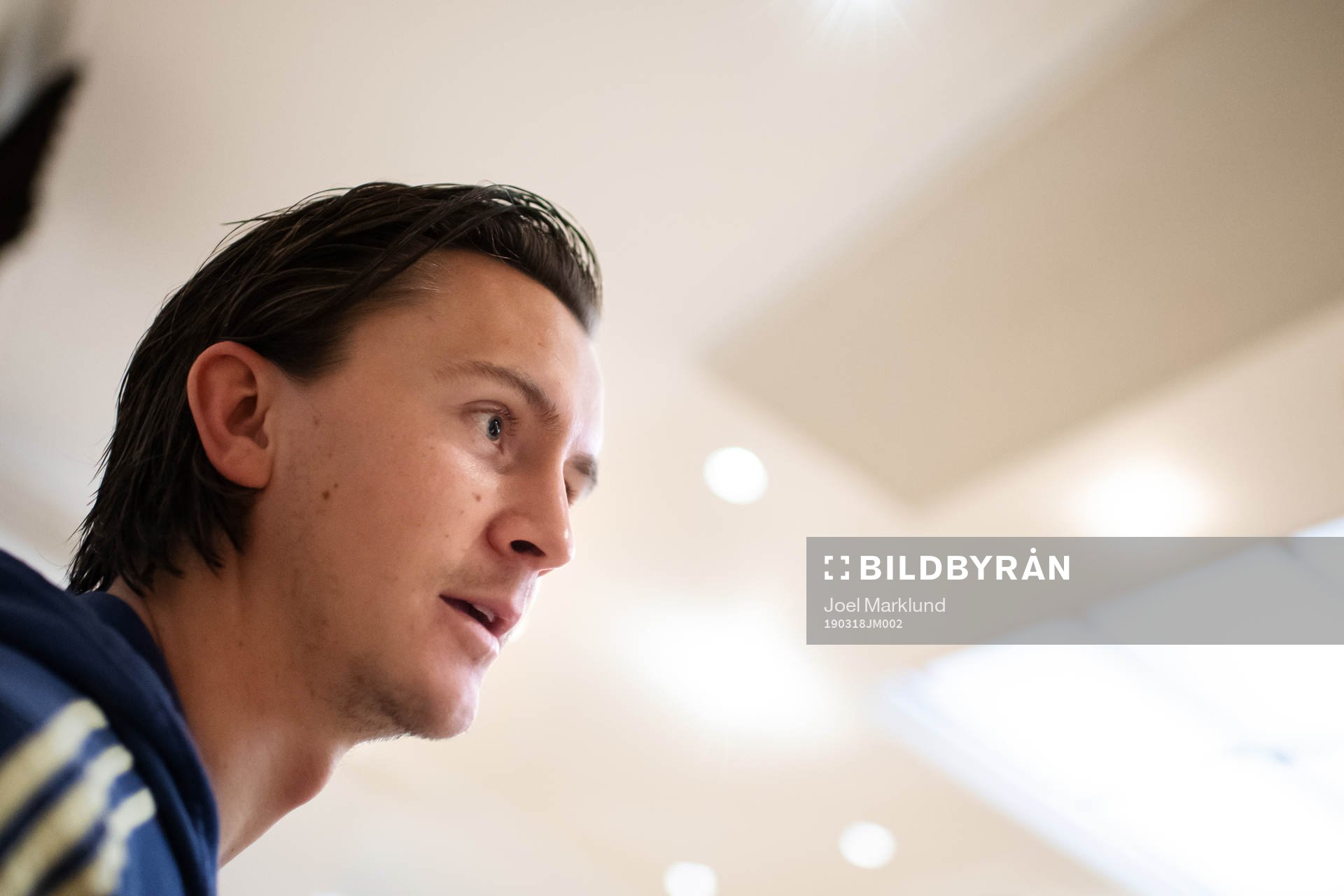 Kristoffer Olsson of the Swedish national football team at a press event on March 18, 2019 in Stockholm.