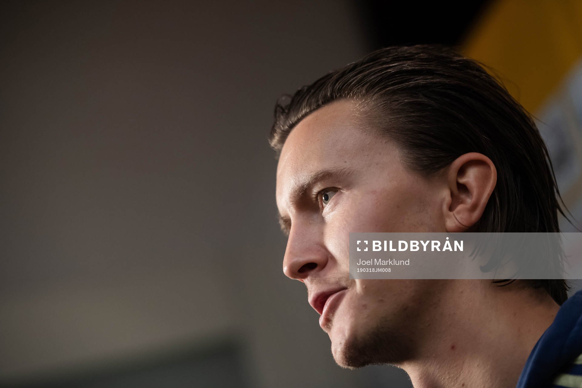 Kristoffer Olsson of the Swedish national football team at a press event on March 18, 2019 in Stockholm.
