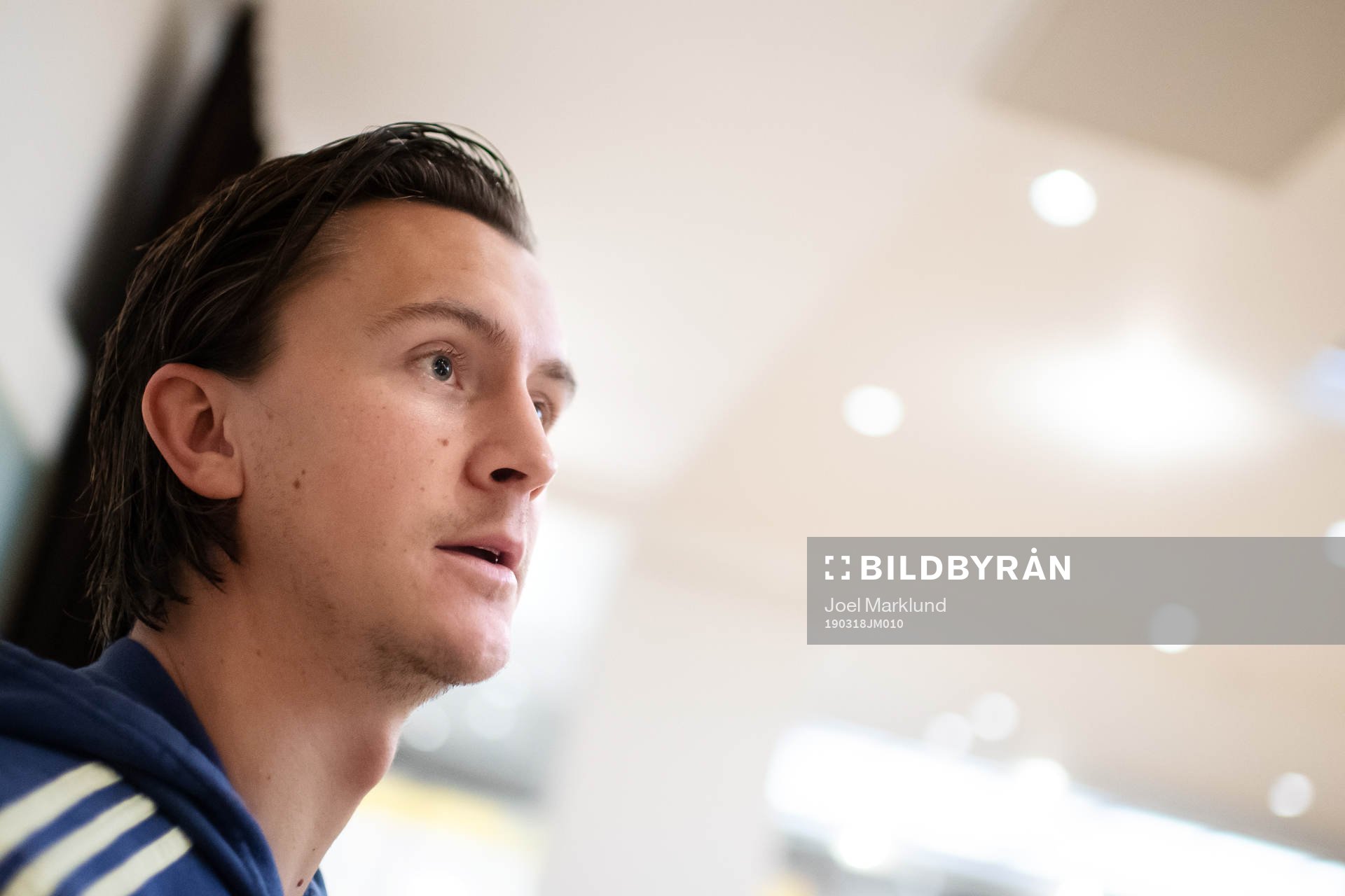 Kristoffer Olsson of the Swedish national football team at a press event on March 18, 2019 in Stockholm.