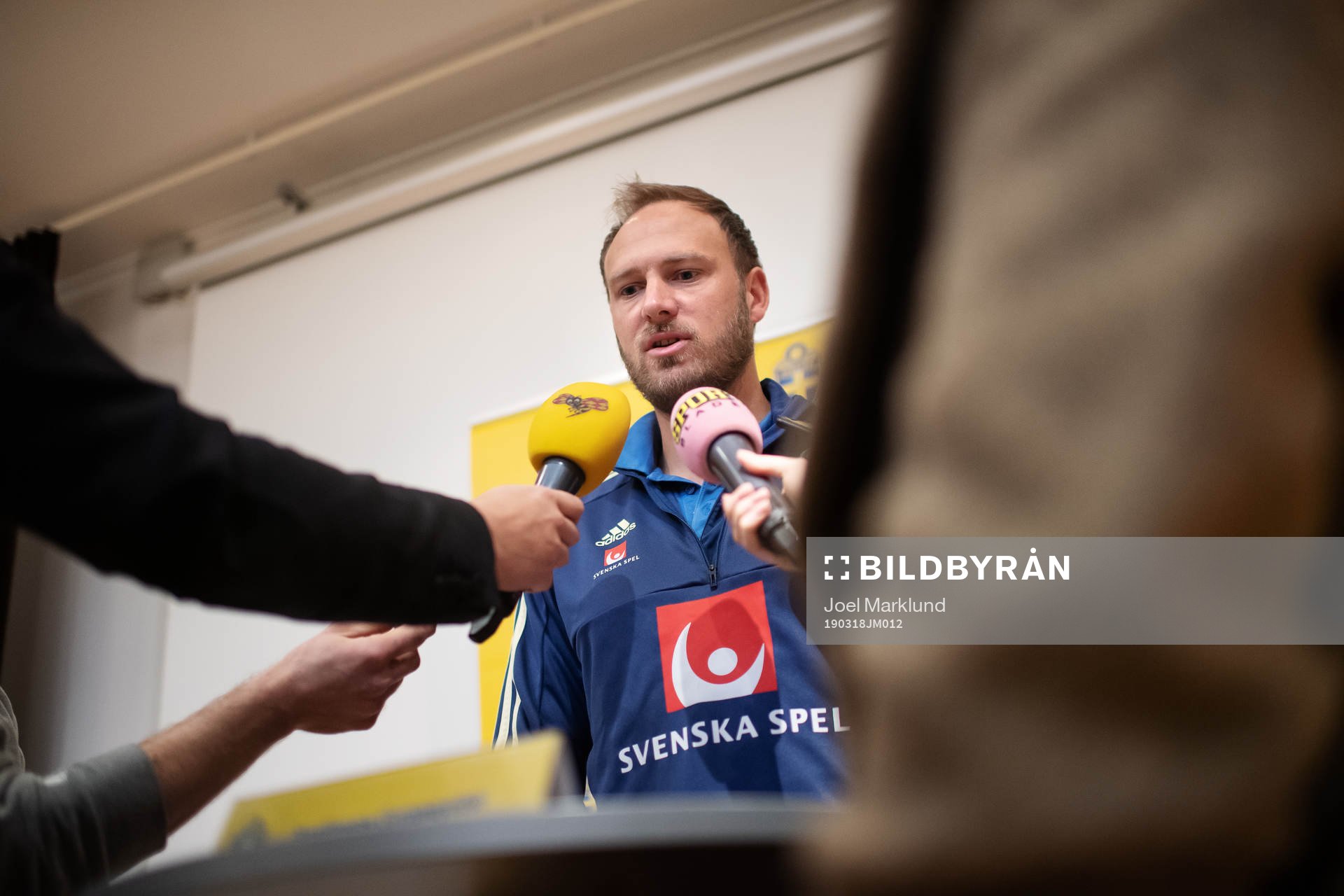 Andreas Granqvist of the Swedish national football team at a press event on March 18, 2019 in Stockholm.