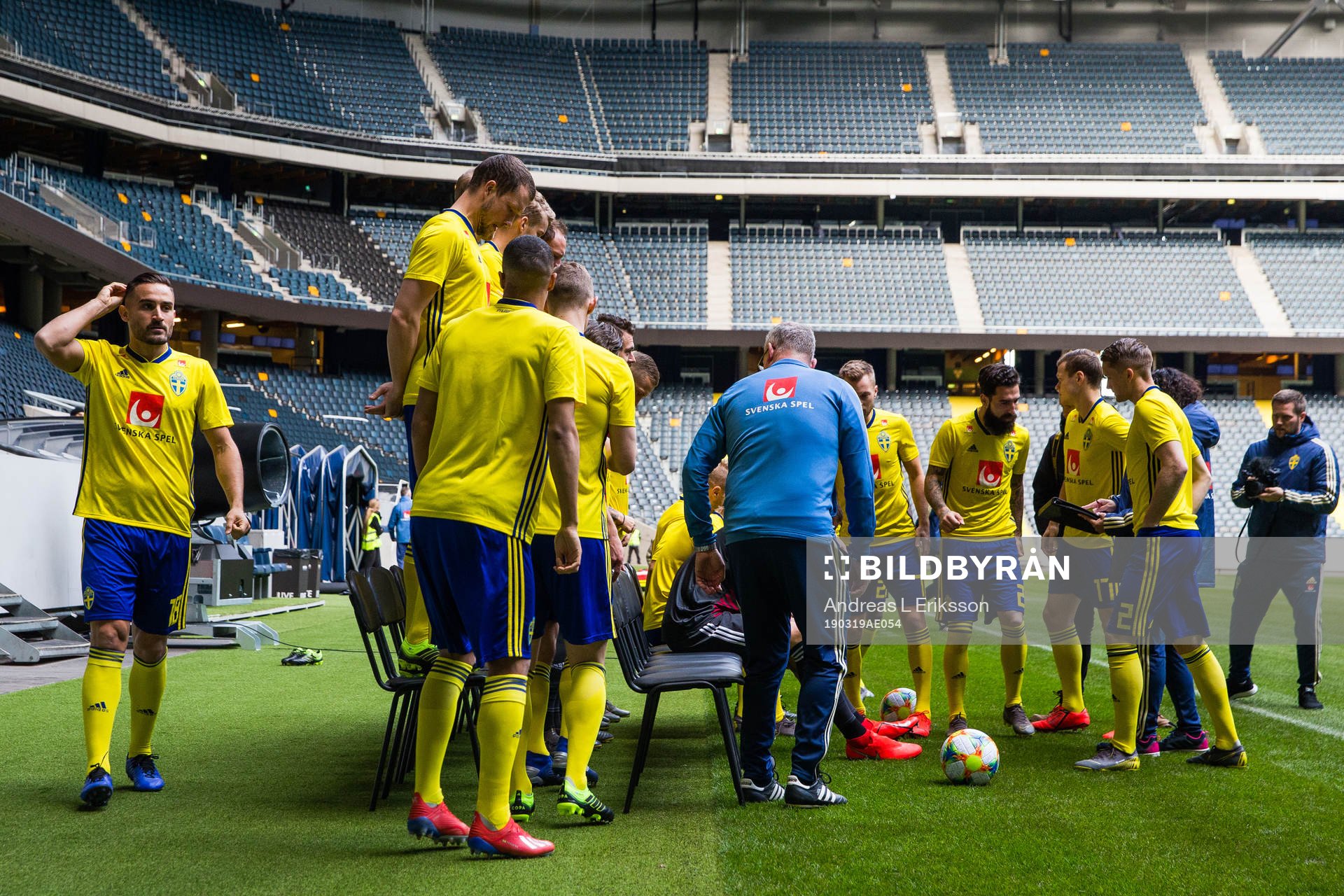 Members of the Swedish national football team are preparing for a team picture on March 19, 2019 in Stockholm.