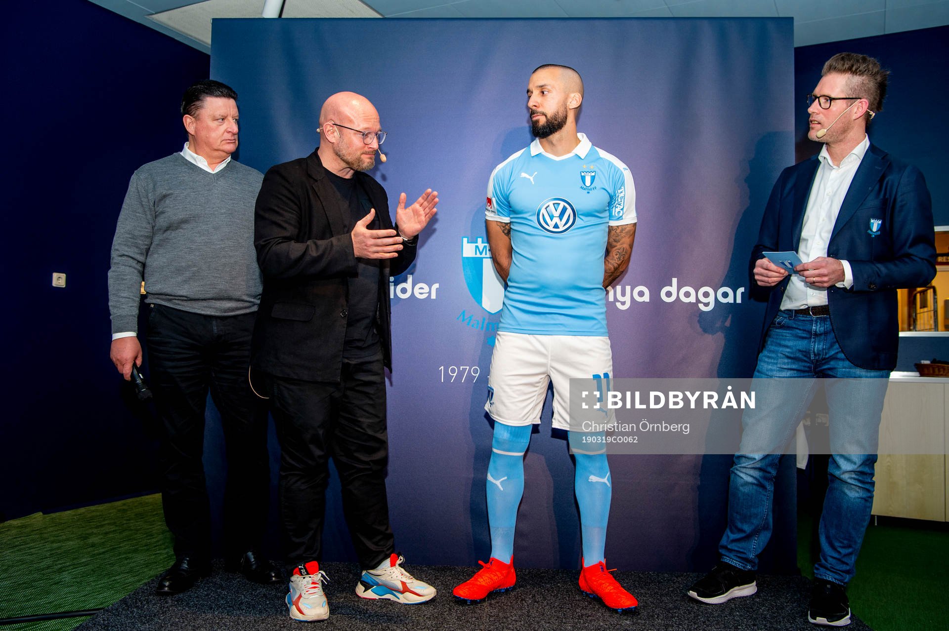 Slavo Veljkovic, Rutger Hagstad, Guillermo Molins och Magnus Svensson under invigning av Erics Bar & Restaurang och presentation av 2019 års matchtröja den 19 mars 2019 i Malmö.