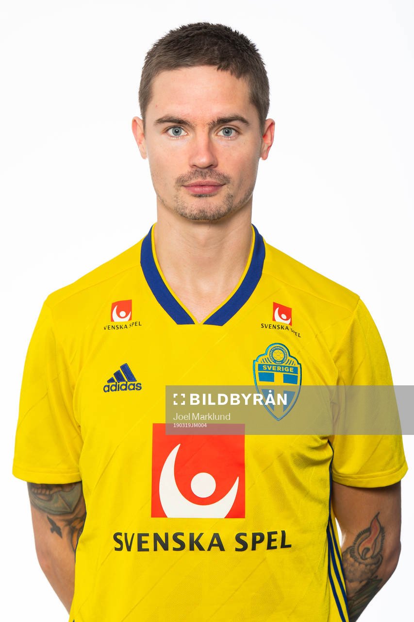 Mikael Lustig of the Swedish national football team poses