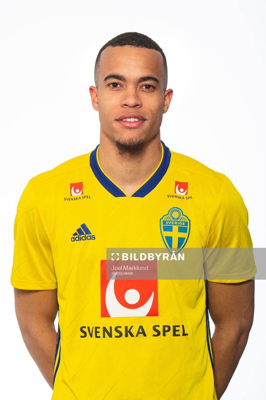 Robin Quaison of the Swedish national football team poses