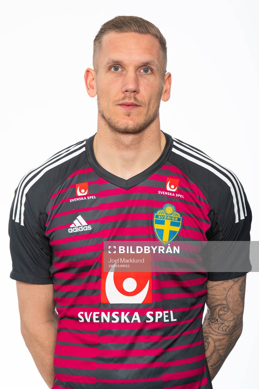 Robin Olsen of the Swedish national football team poses for