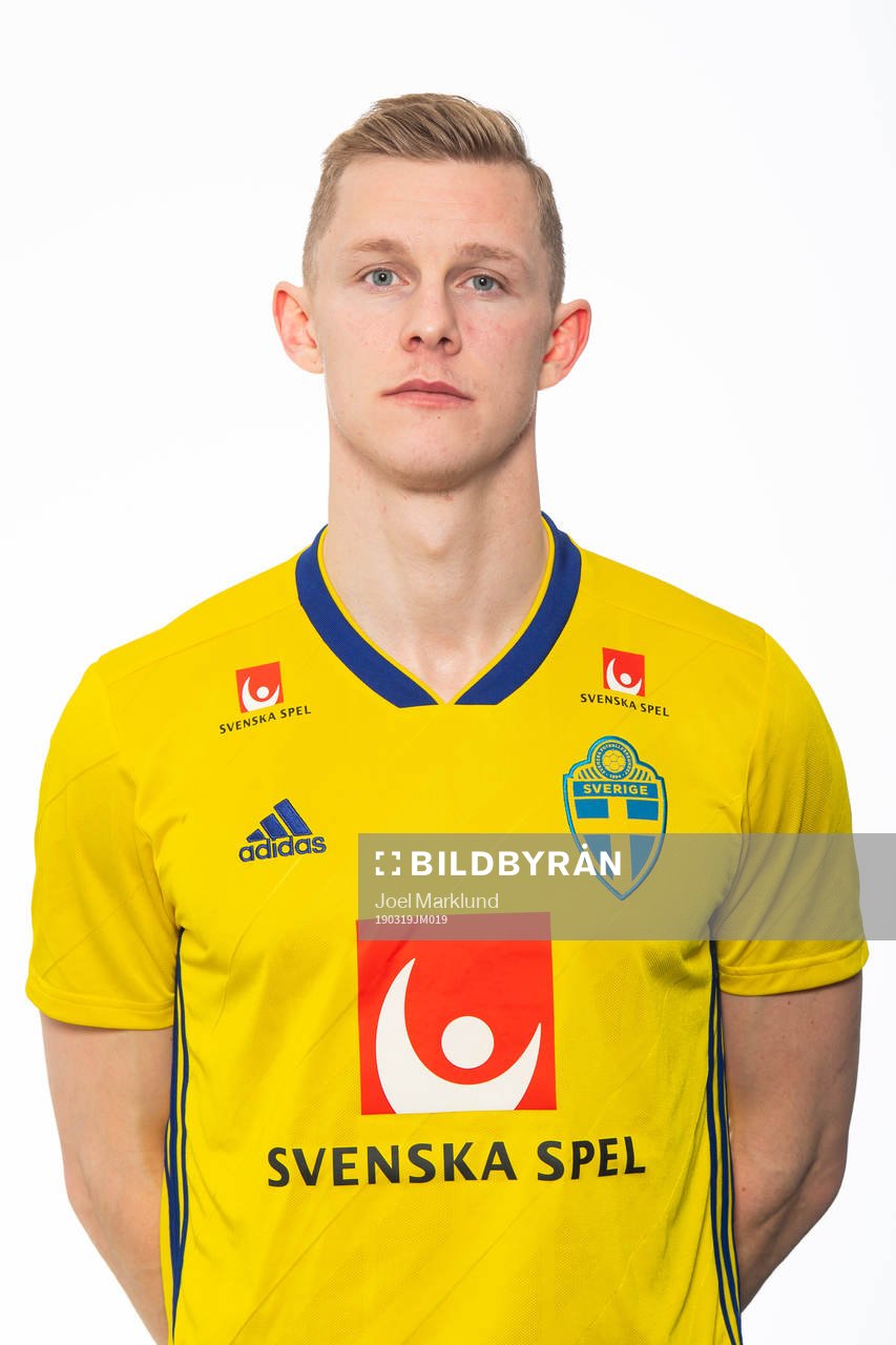 Emil Krafth of the Swedish national football team poses for