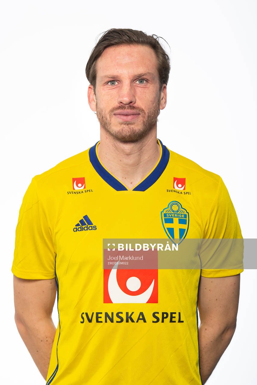 Gustav Svensson of the Swedish national football team poses