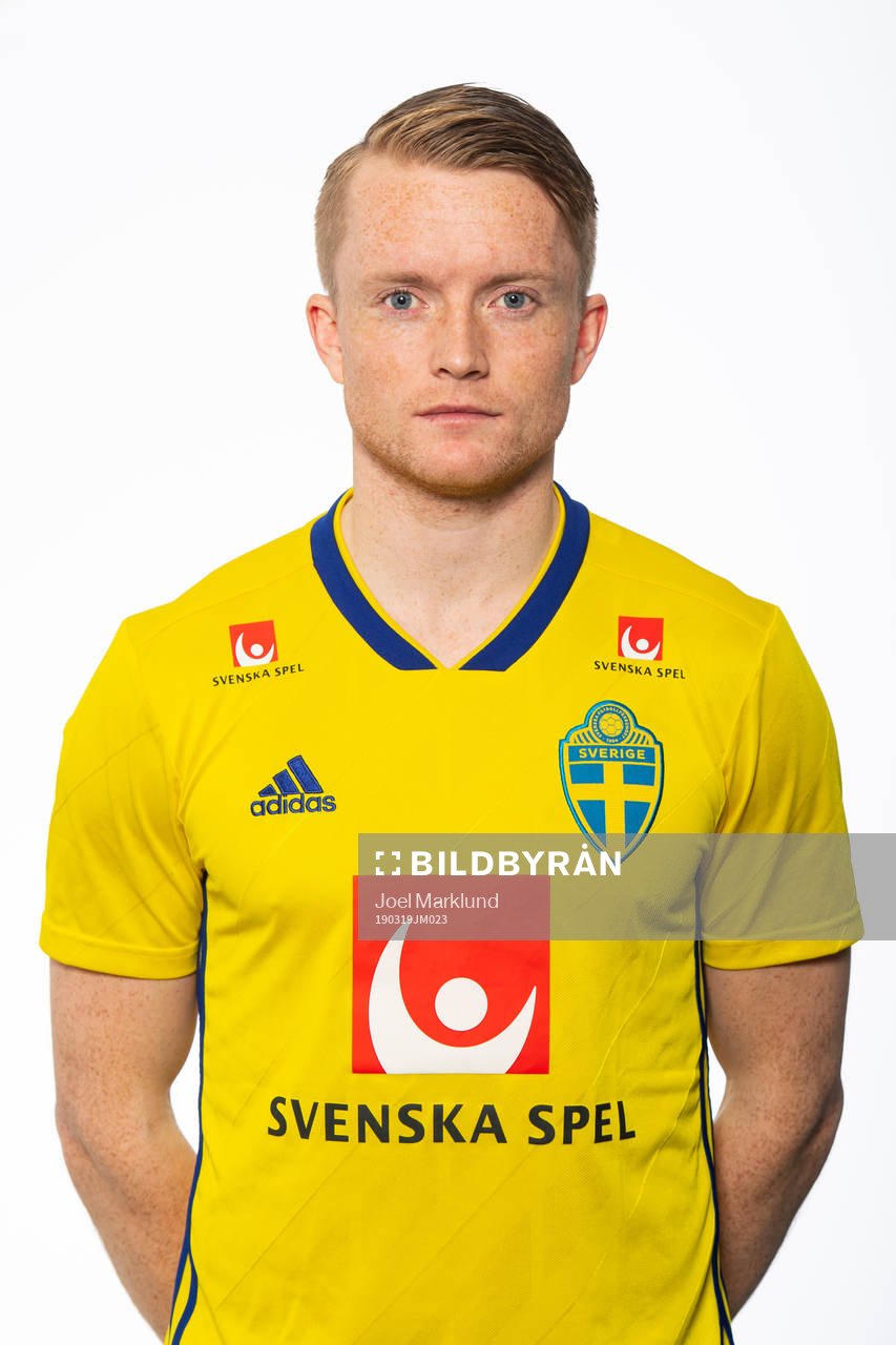 Sam Larsson of the Swedish national football team poses for