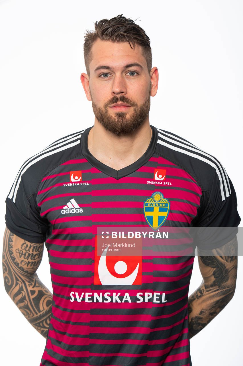 Kristoffer Nordfeldt of the Swedish national football team poses for a portrait on March 19, 2019 in Stockholm.
