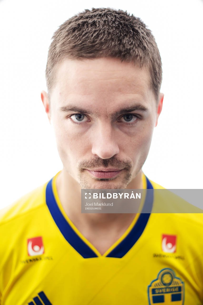 Mikael Lustig of the Swedish national football team poses
