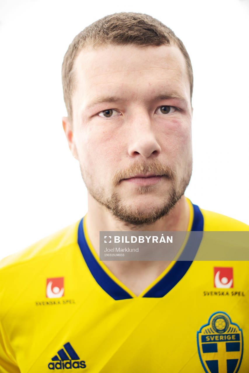 Jakob Johansson of the Swedish national football team poses