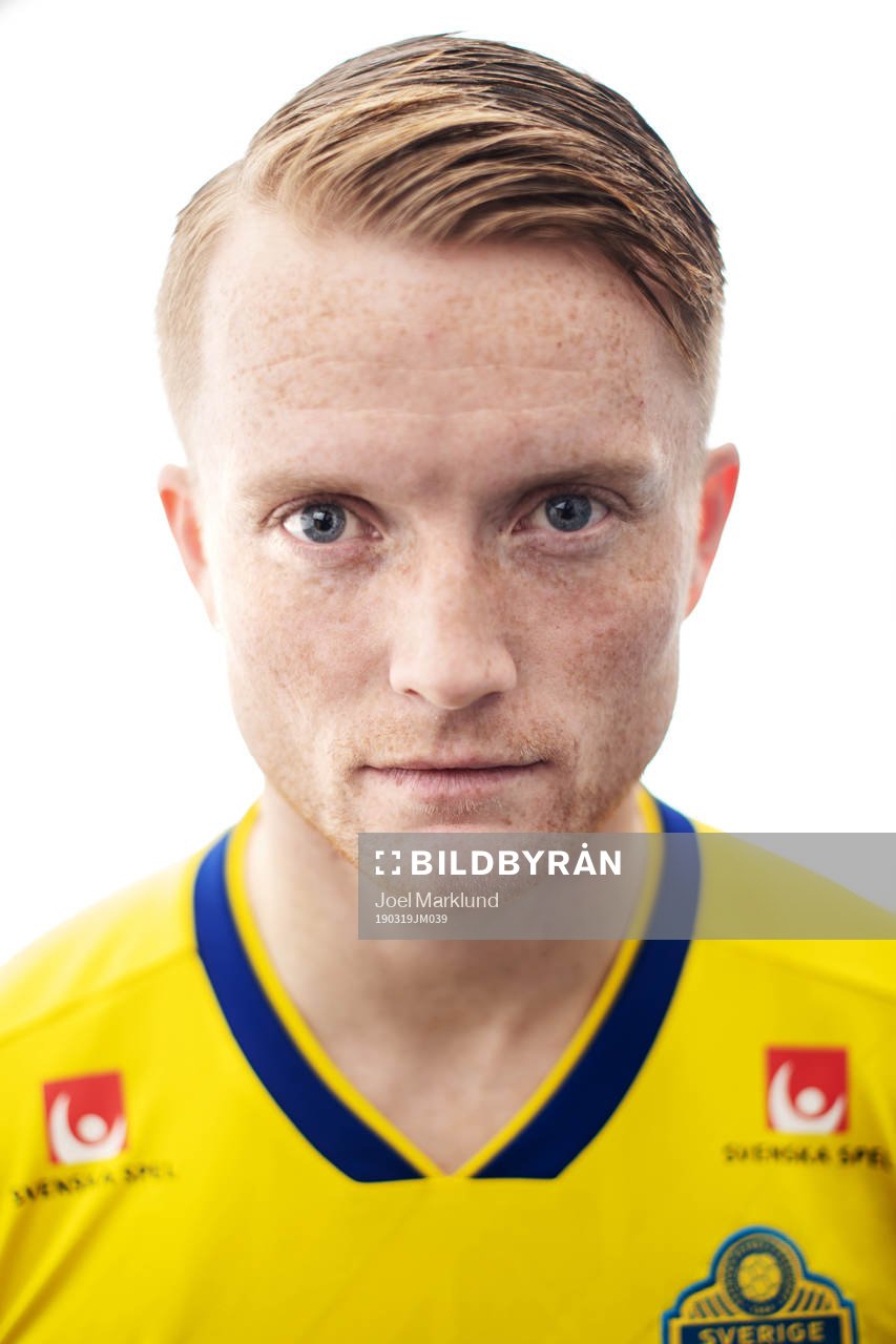 Sam Larsson of the Swedish national football team poses for