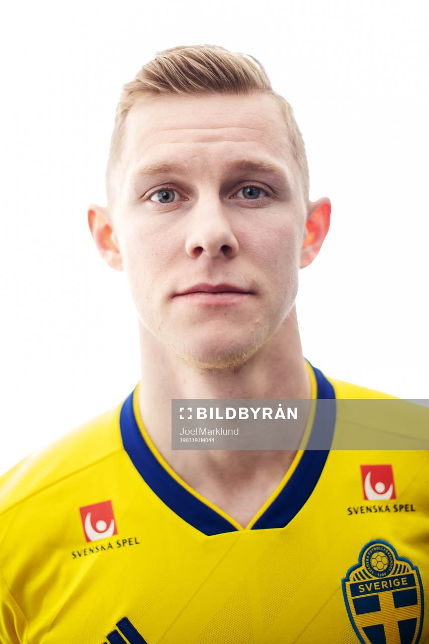Emil Krafth of the Swedish national football team poses for