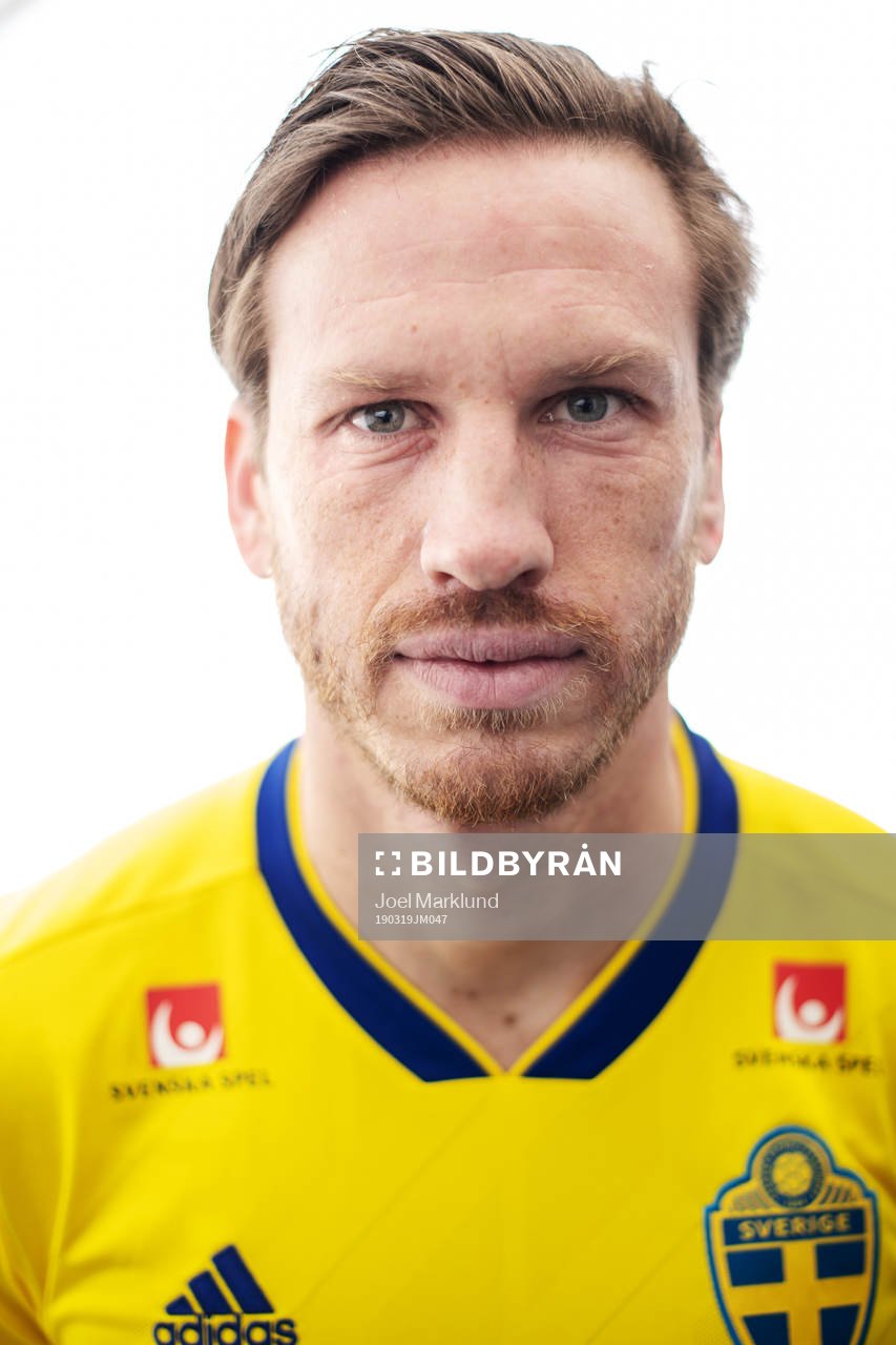 Gustav Svensson of the Swedish national football team poses