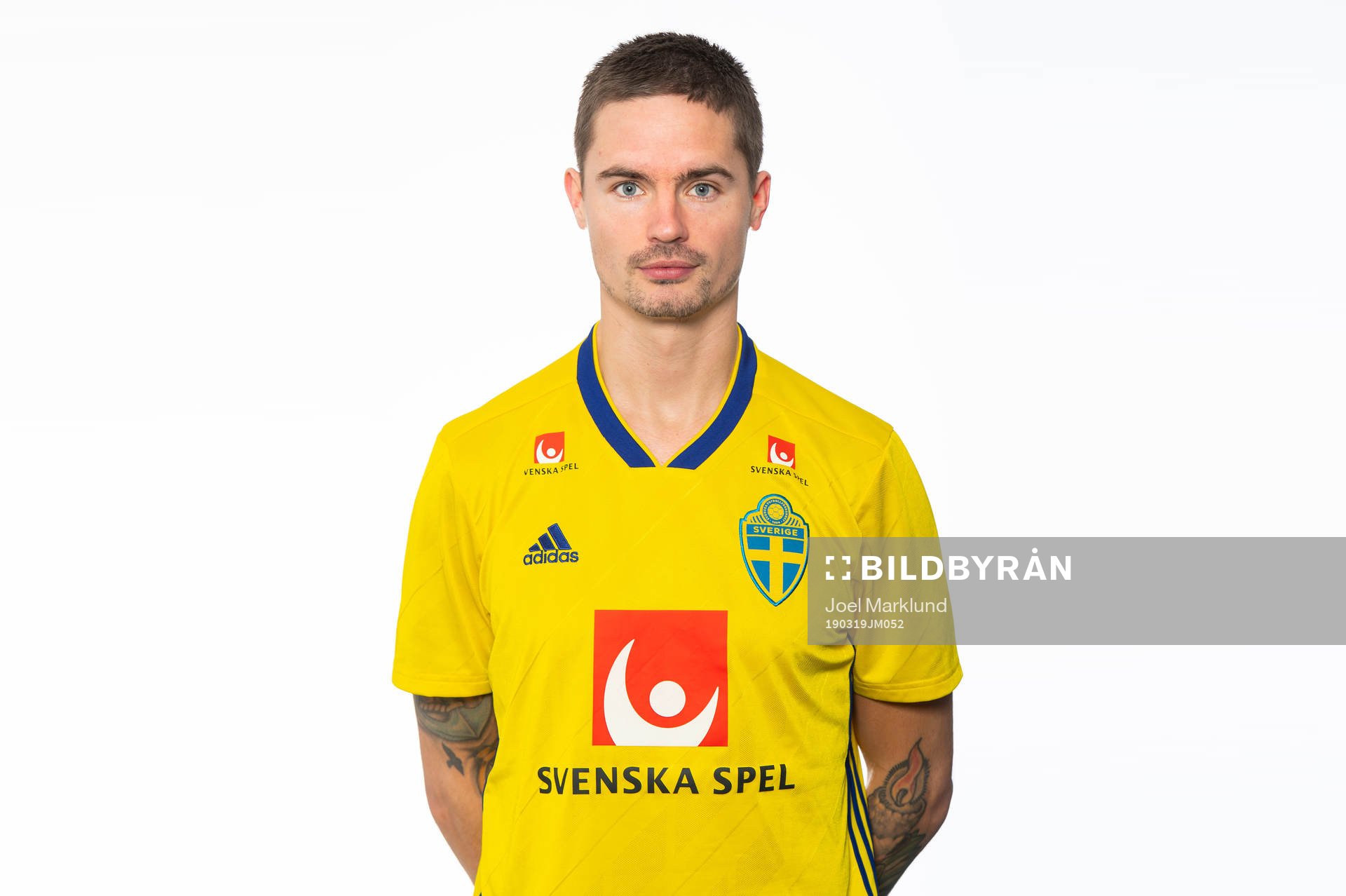 Mikael Lustig of the Swedish national football team poses
