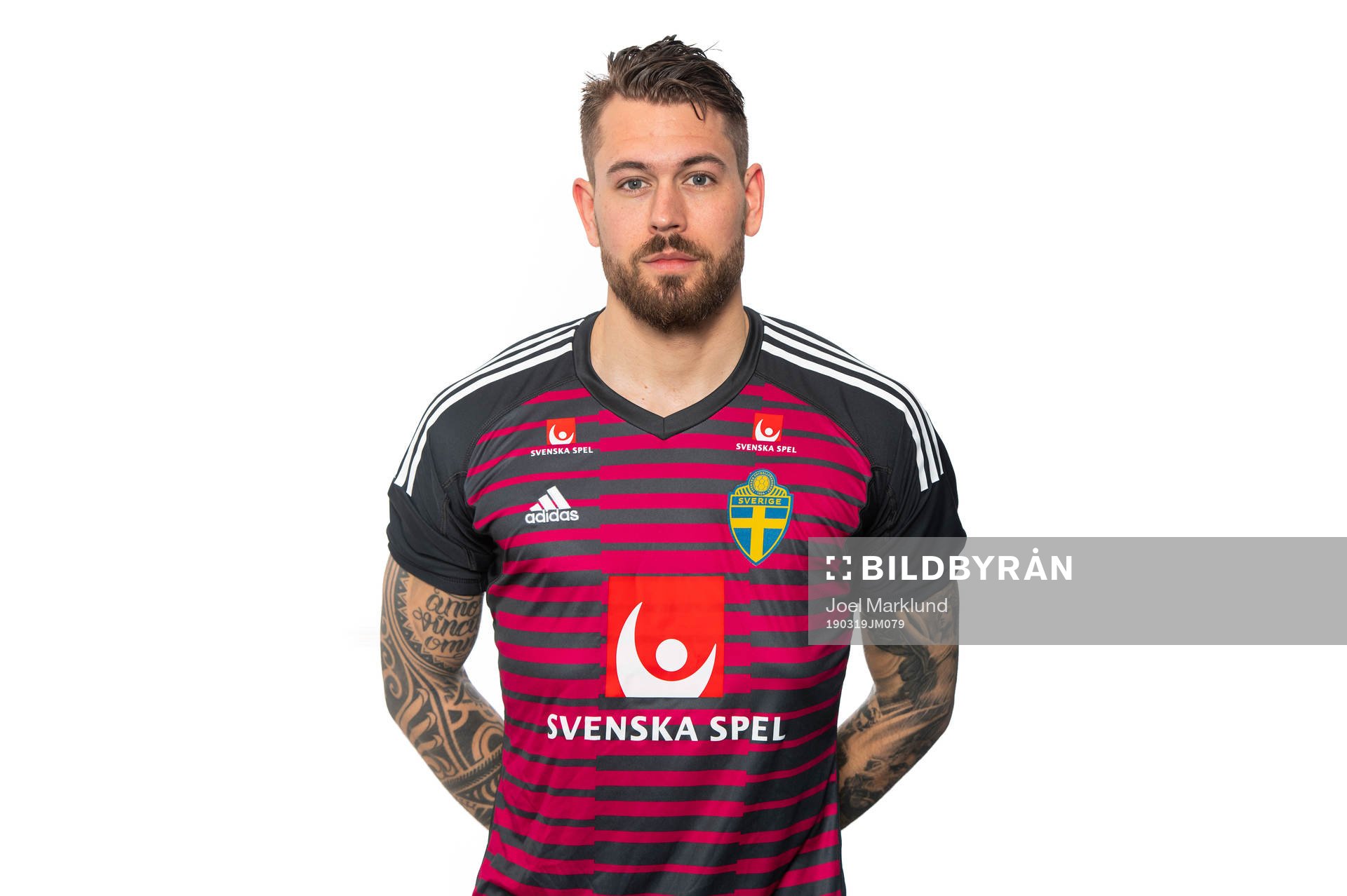 Kristoffer Nordfeldt of the Swedish national football team poses for a portrait on March 19, 2019 in Stockholm. Editors note: The background of the image is extended by digital retouching.