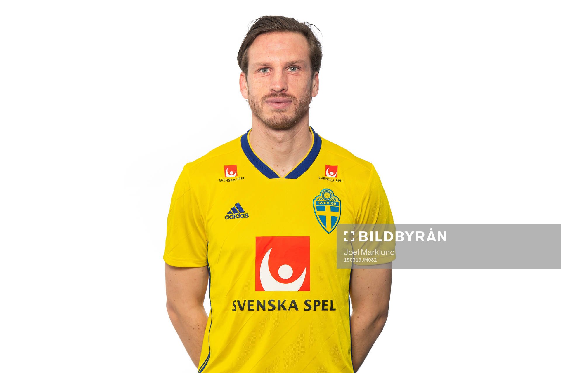 Gustav Svensson of the Swedish national football team poses