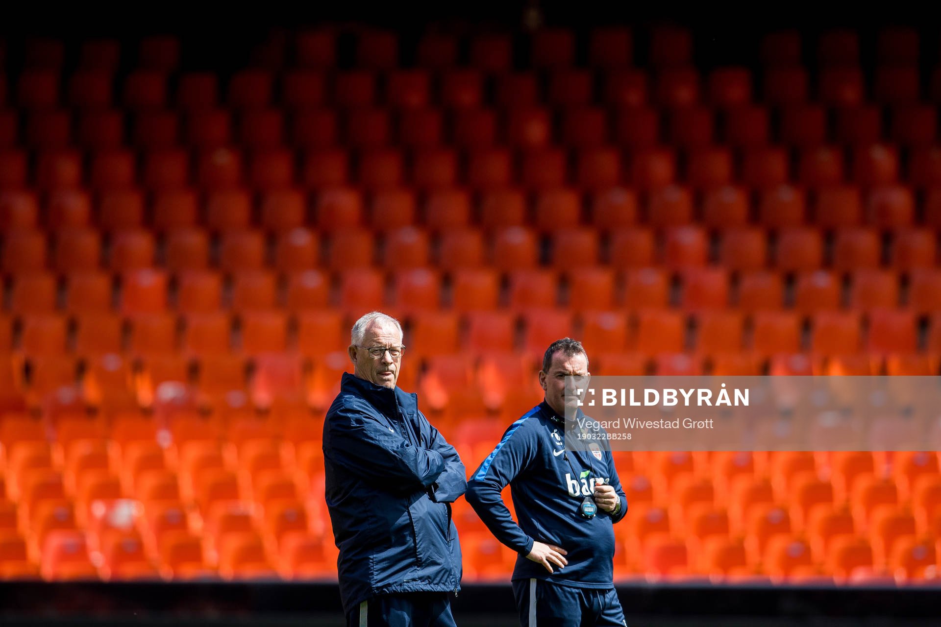 Lars Lagerbäck, head coach of Norway, and Per Joar Hansen,